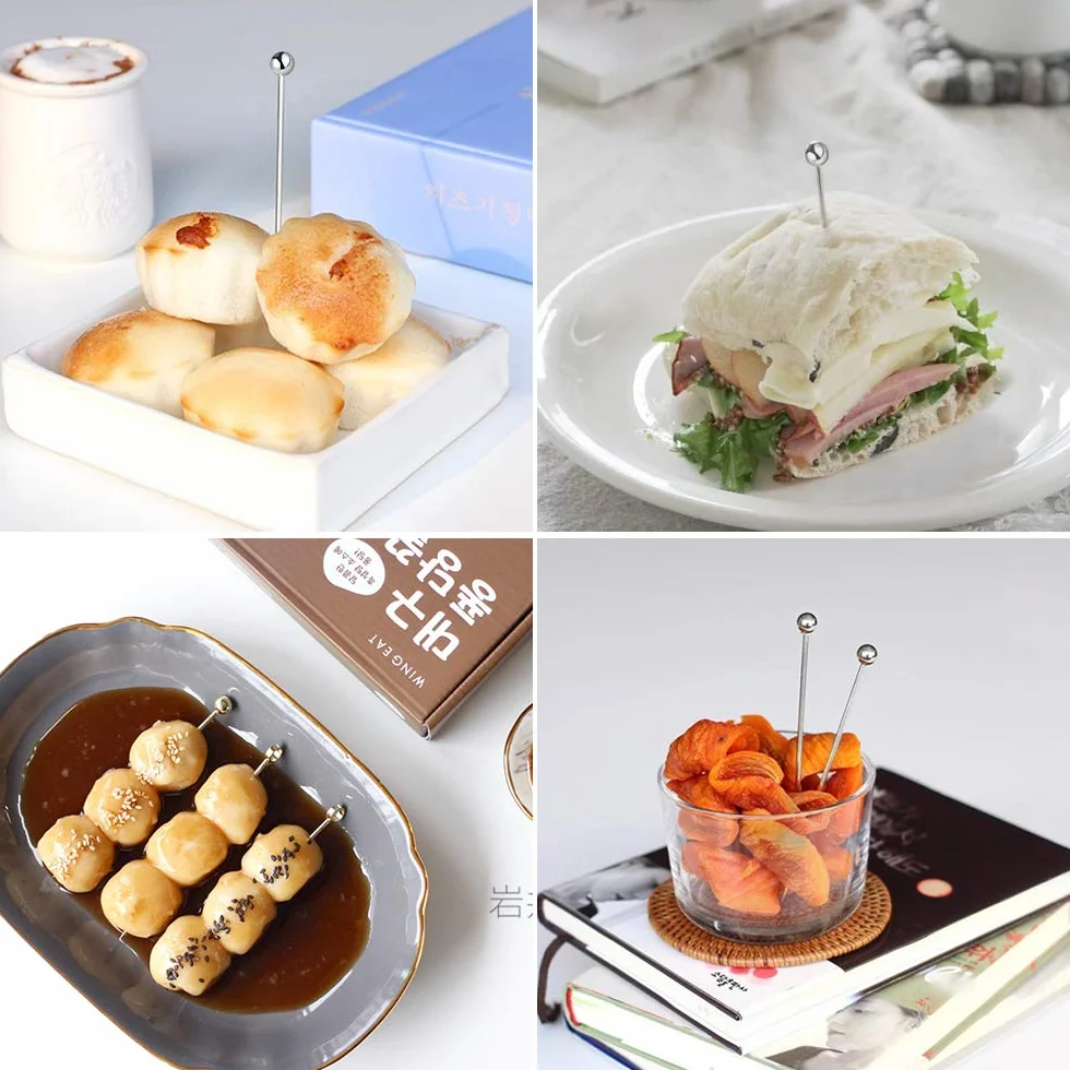 Dylan-EU 15 Stück Edelstahl-Cocktailspieße Cocktail-Sticks Wiederverwendbare Obst-Sticks Obst Dessert Gabel für Fingerfood, Antipasti, Cocktails, Kleine Snacks - Silber Cocktailzubehör
