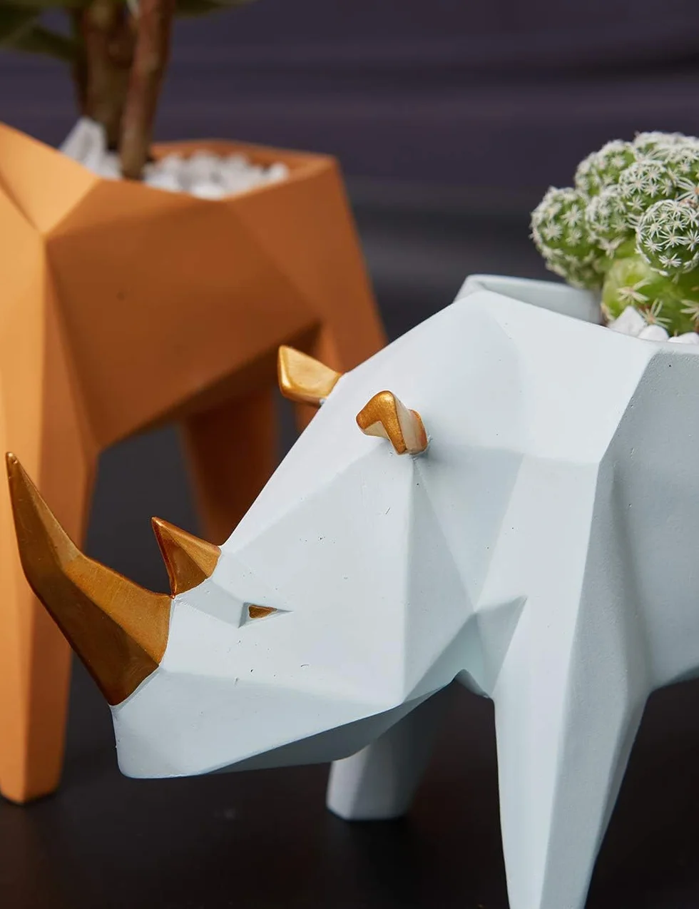 Kaktus sukulent doniczka geometryczna figurka zwierzę 18 cm żywica