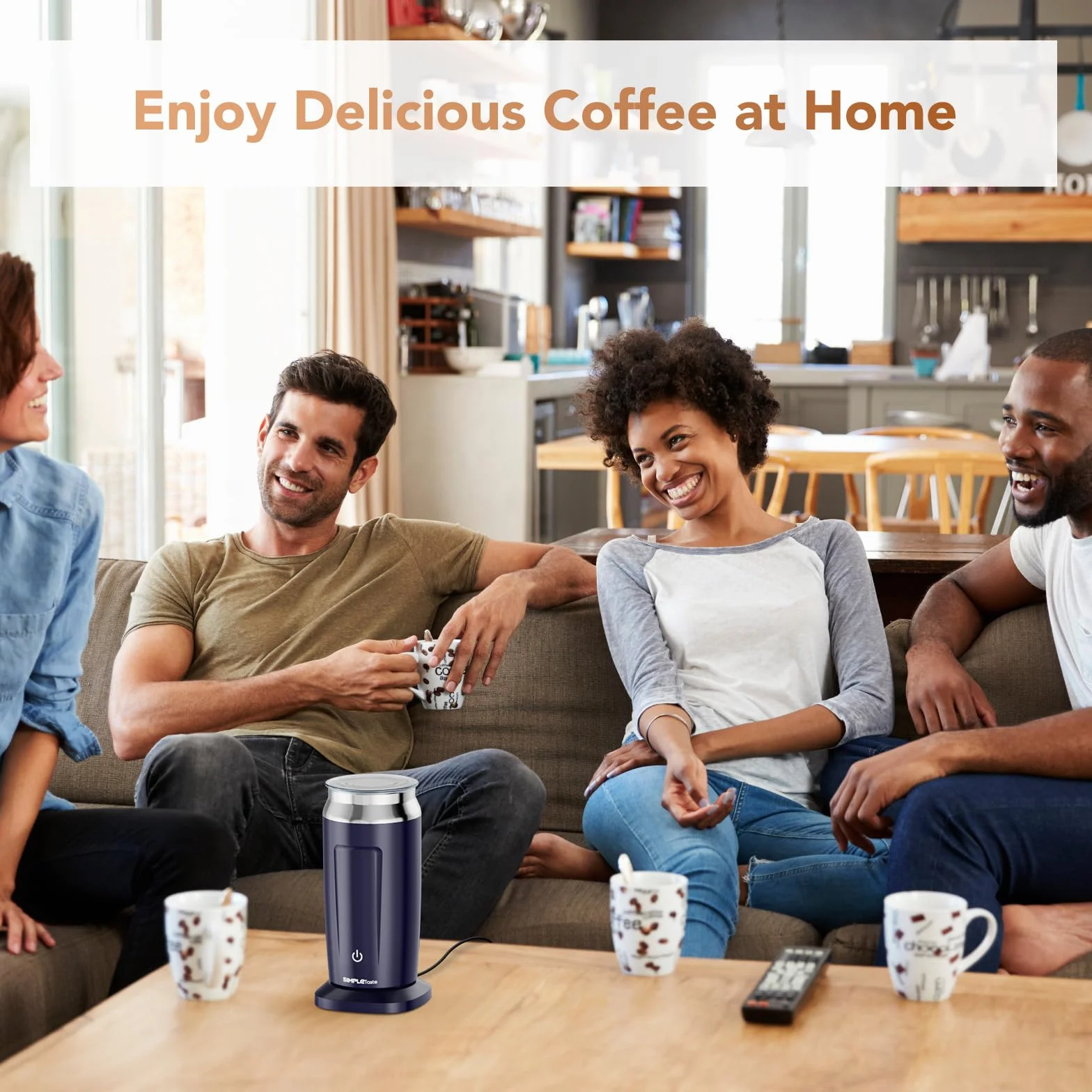 SIMPLETASTE Elektryczny spieniacz do mleka 4 w 1, podgrzewacz do latte macchiato cappuccino