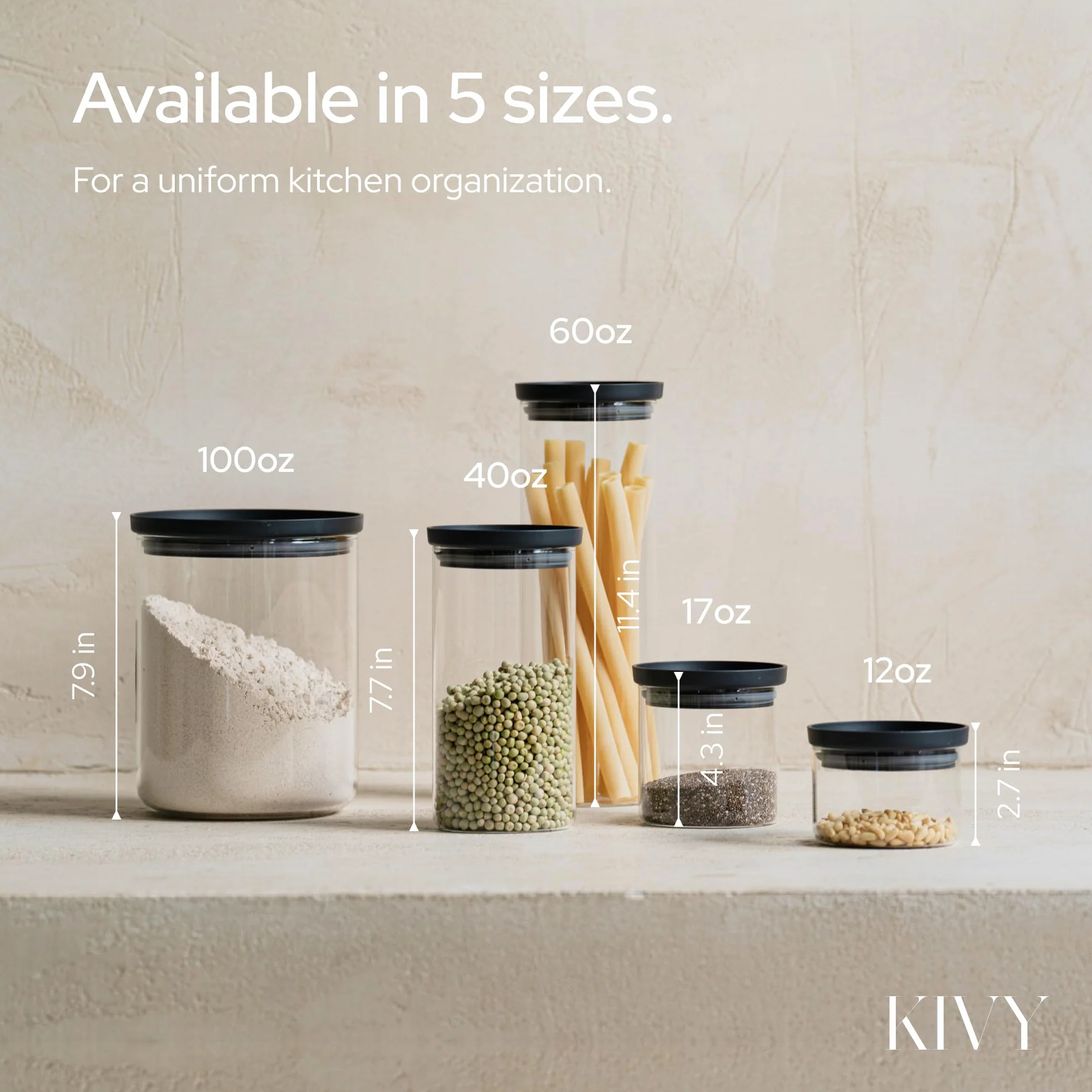 KIVY Słoiki na zapasy z przezroczystymi szklanymi pokrywkami [4 x 500 ml] hermetyczne słoiki do przechowywania z pokrywką – szczelne pojemniki do przechowywania – pojemniki do przechowywania w kuchni