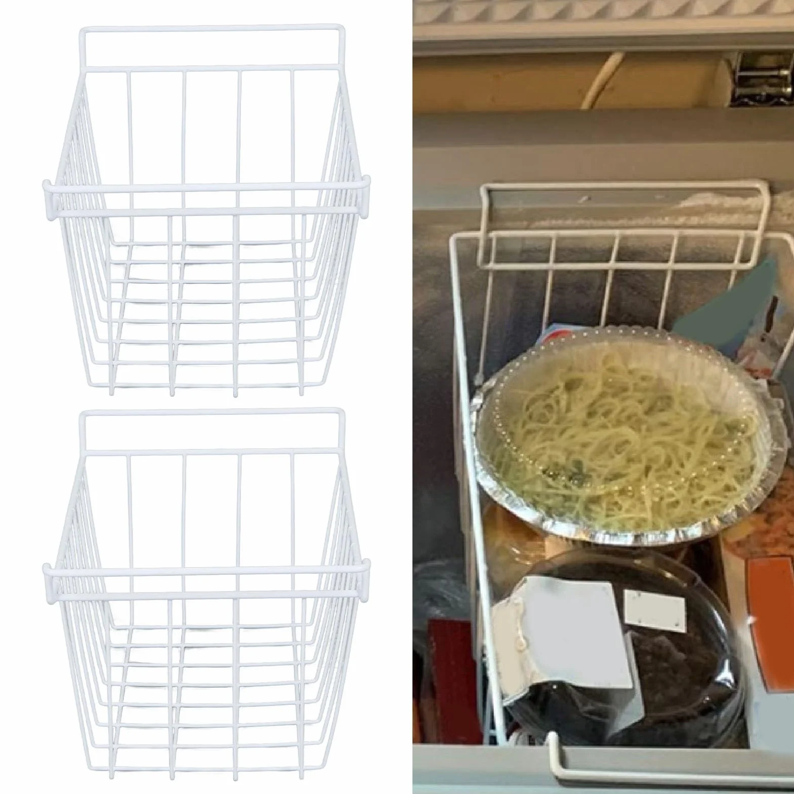Kosze Druciane do Zamrażarki, 2 szt. Organizer do Pojemników na lodówkę, Dzielniki do Lodówki Pojemniki z Uchwytami Organizacja Przechowywanie Kosze do (49,5 x 24,5 x 20 cm /