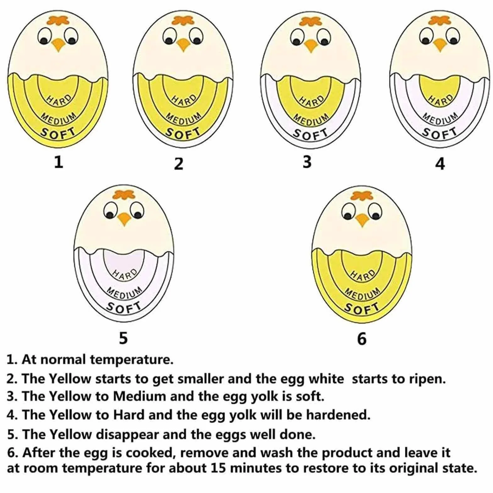 Hard Boiled Egg Timer, kolorowy gad?et zmieniaj?cy kolor do doskona?ych jaj, ?dzia do gotowania ?ywno?ci dla domu, Dorm, restauracji i gotowania, materia?: ?ywica, 2,17 x 1,57 x 1,26 cala