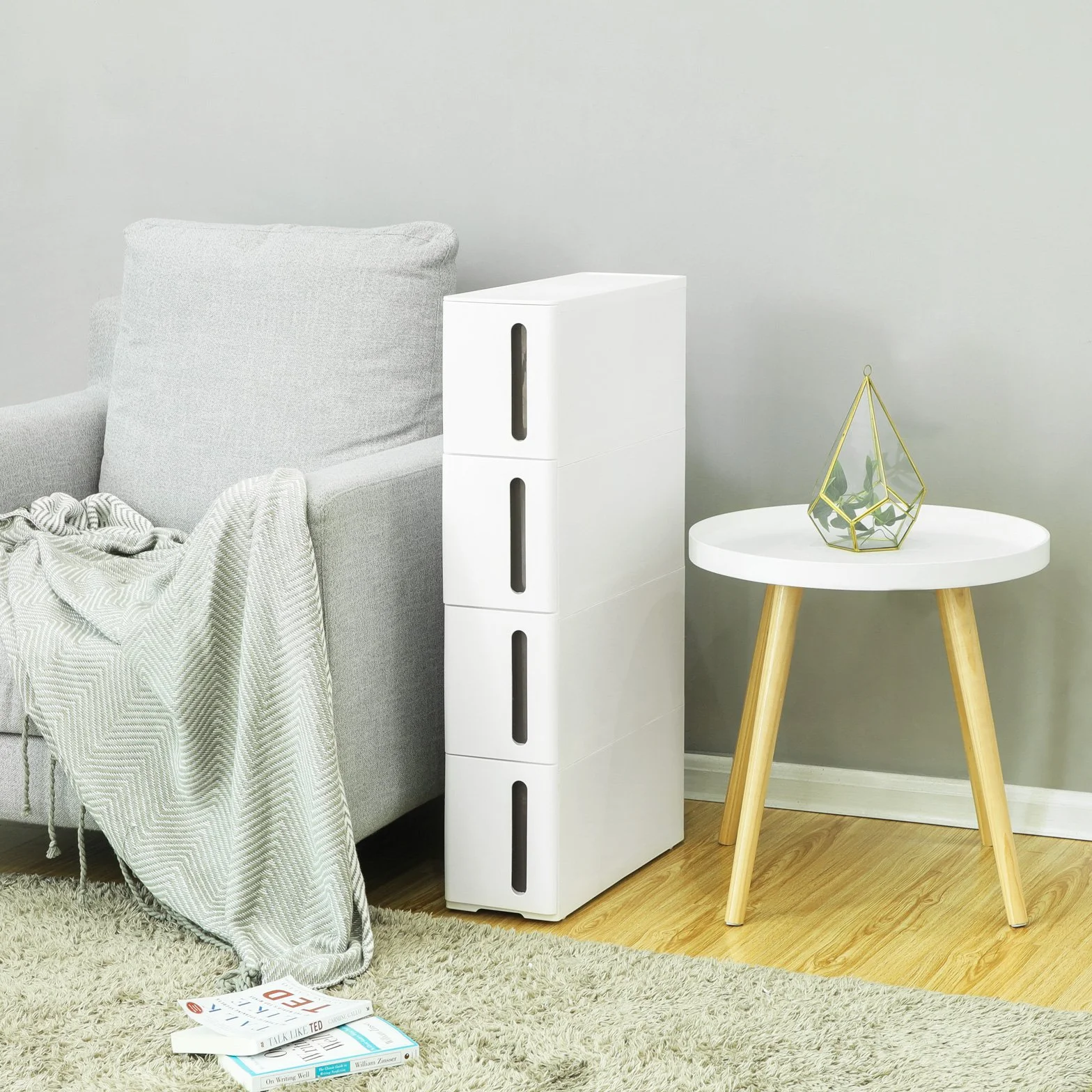 SONGMICS Regał niszowy z kółkami 4 szuflady 45,5x17x84cm Biało-brązowy KFR08WT