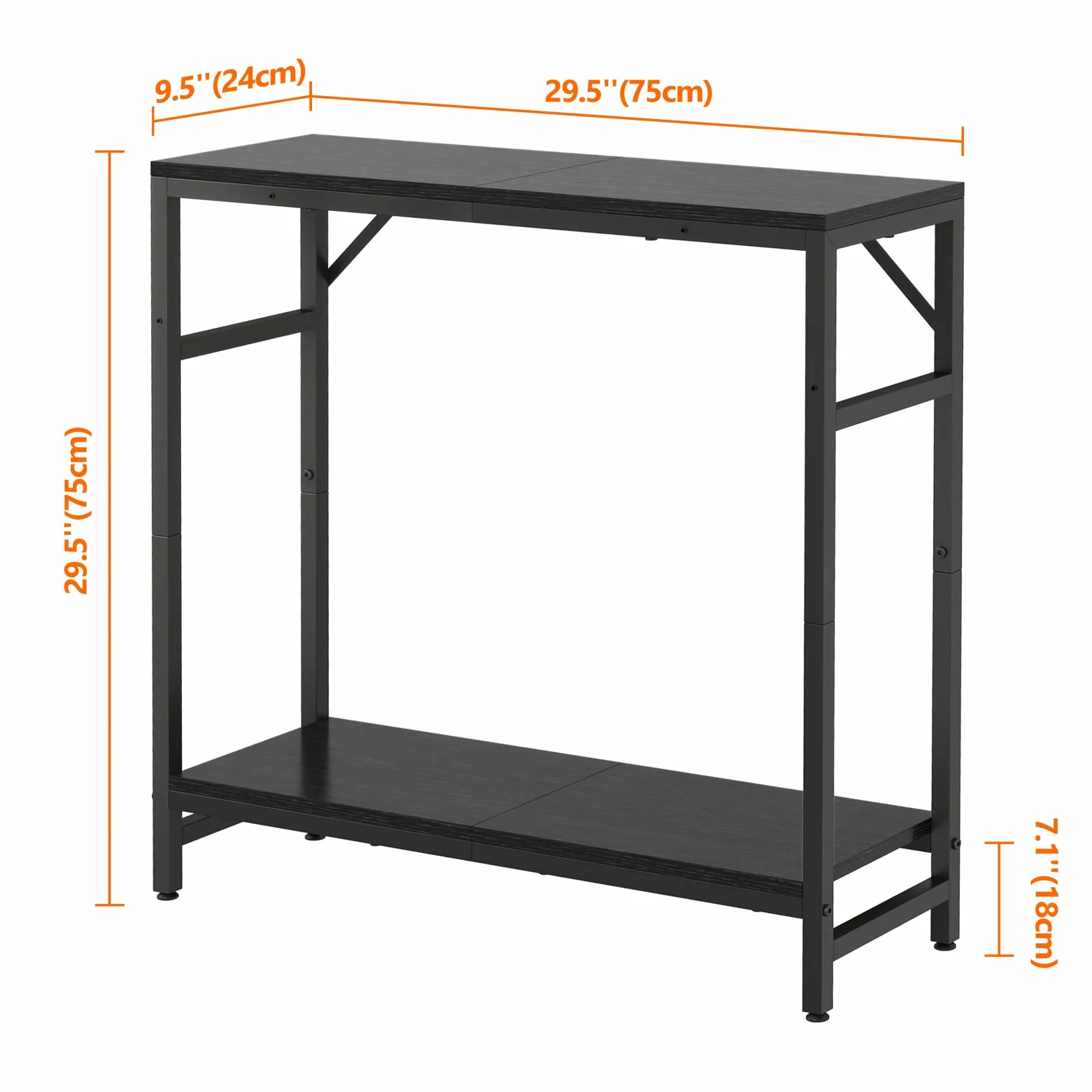 Livofloral Wąski stolik konsolowy 2-poziomowy 75x24x75 cm czarny