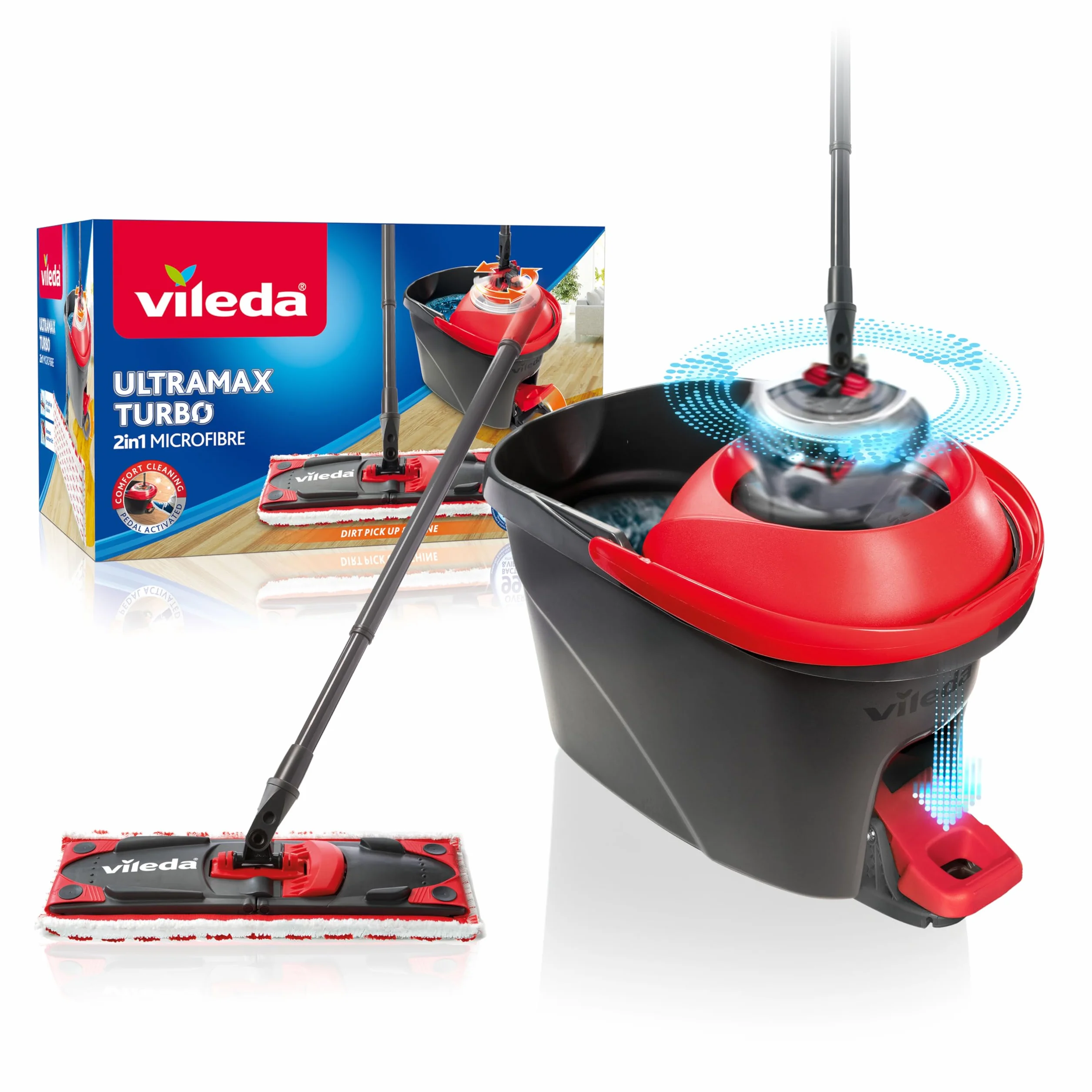 Vileda Zestaw mop płaski i wiadro z systemem wyciskania Ultramax Turbo, Eko opakowanie