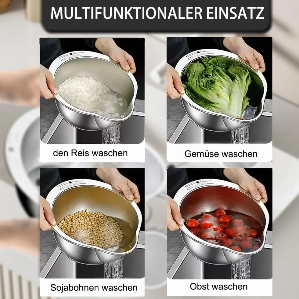 Sitko do ryżu, myjka do ryżu z bocznym sitkiem, miska do mycia ryżu ze stali nierdzewnej do czyszczenia ryżu, sitko do czyszczenia owoców, fasoli i warzyw
