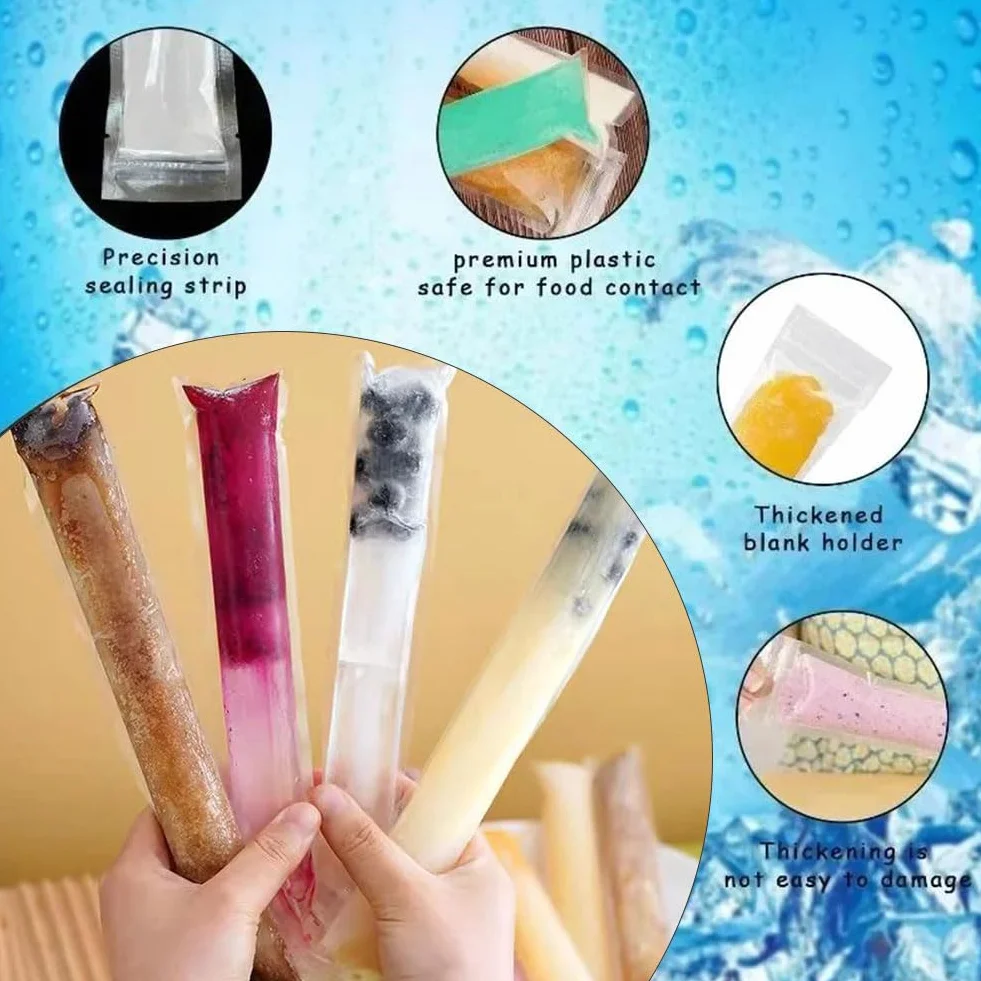 Foremki do lodów wodnych, 200 sztuk, torebki do lodów wodnych, nie zawierają BPA, foremki do lodów typu popsicle, foremki do lodów wodnych, bez BPA, z lejkiem, foremki do lodów DIY, do jogurtu