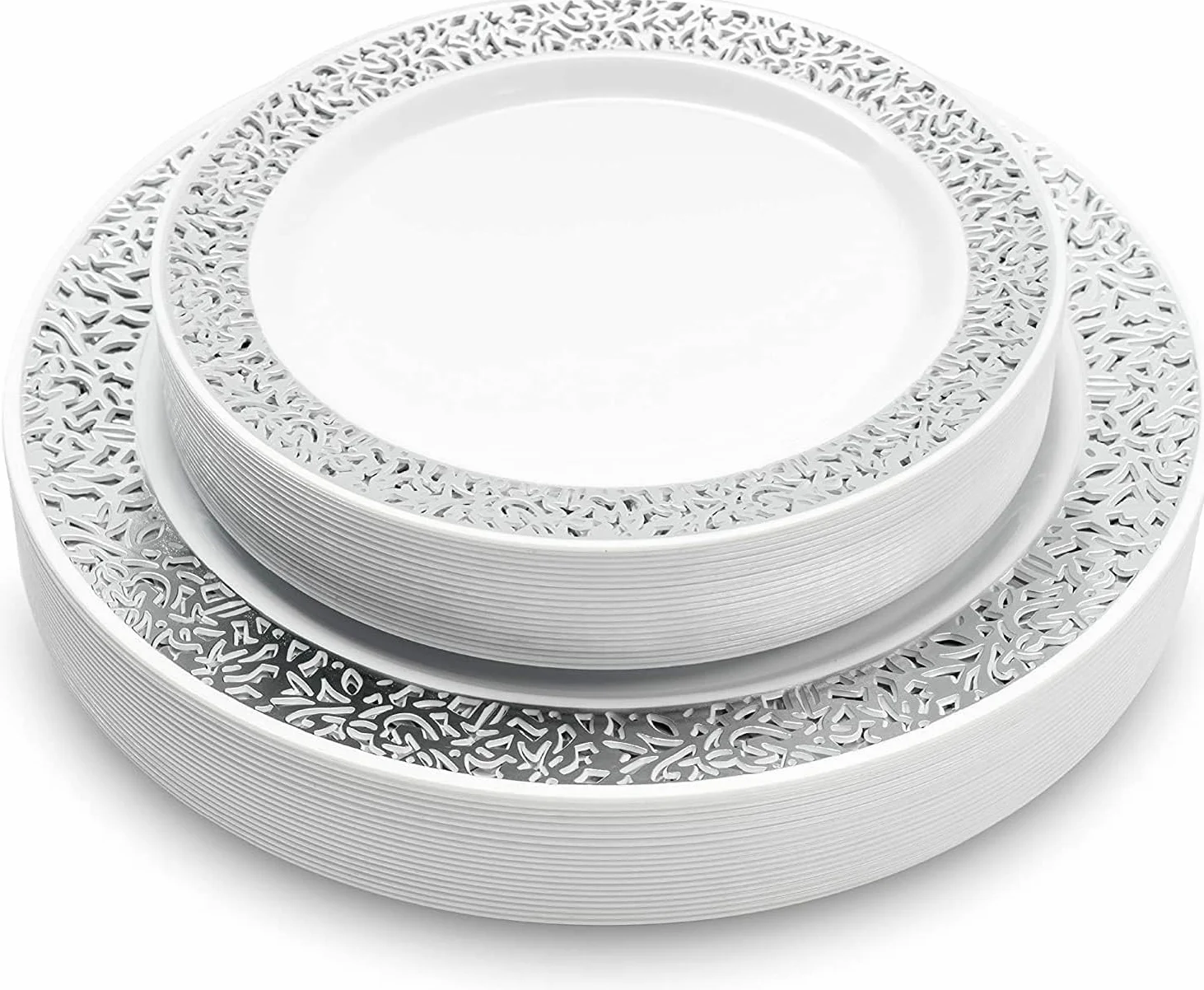 MATANA talerze plastikowe białe ze srebrną krawędzią 40 sztuk 2 rozmiary 24 cm 18 cm
