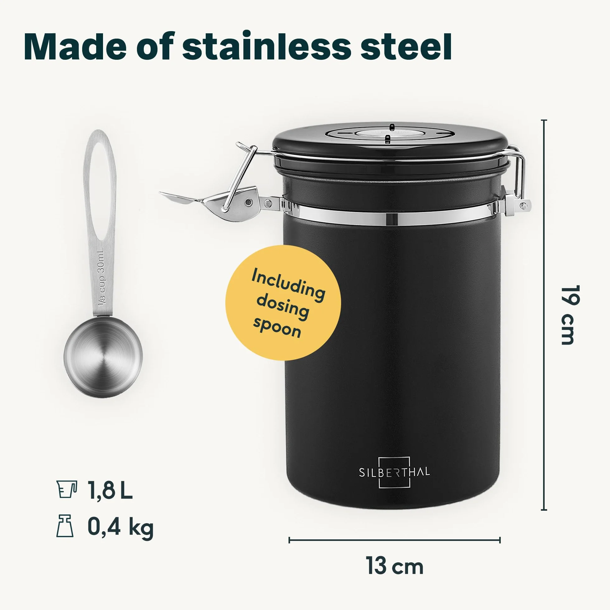 SILBERTHAL Hermetyczny pojemnik na kawę ze stali nierdzewnej 500 g czarny