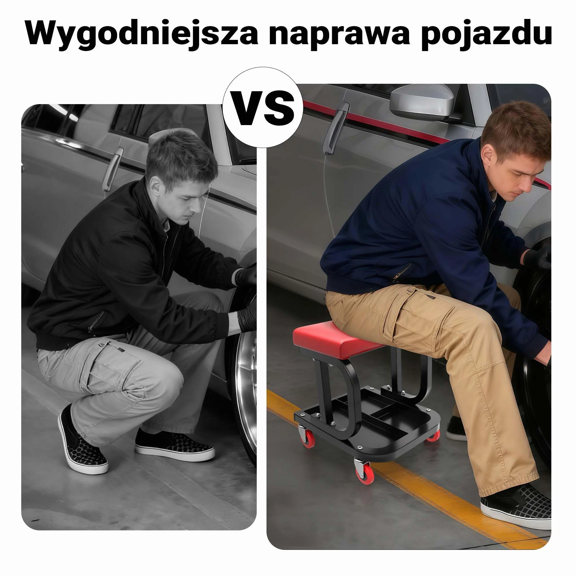 Wiltec Taboret warsztatowy na kółkach z półką i obrotowym siedziskiem do 150 kg, mobilny stołek roboczy, krzesło warsztatowe do garażu z półką