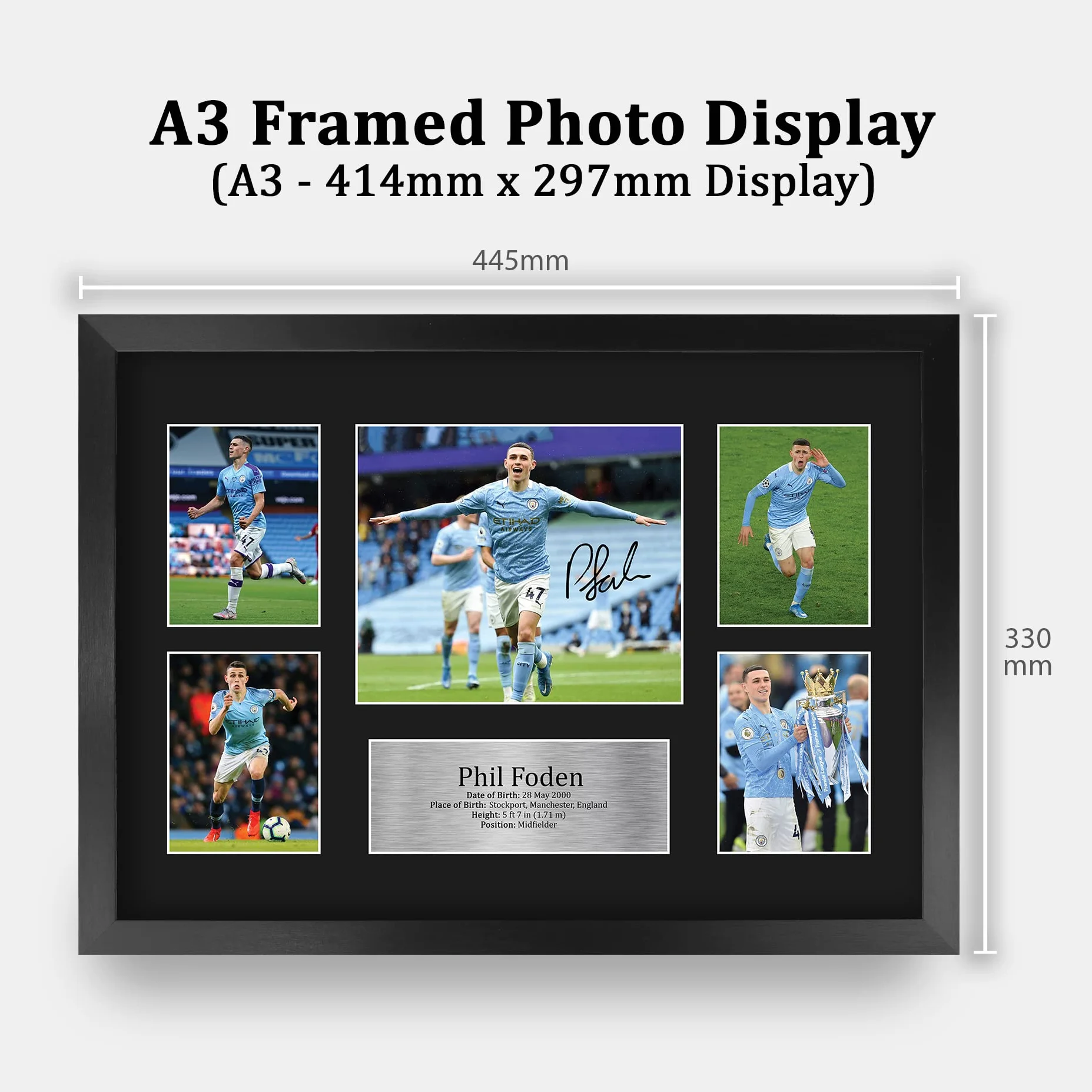 HWC Trading FR A3 Phil Foden Manchester City Prezenty Drukowane Podpisane Zdjęcie Z Autografem Dla Fanów Piłki Nożnej I Kibiców - A3 Framed