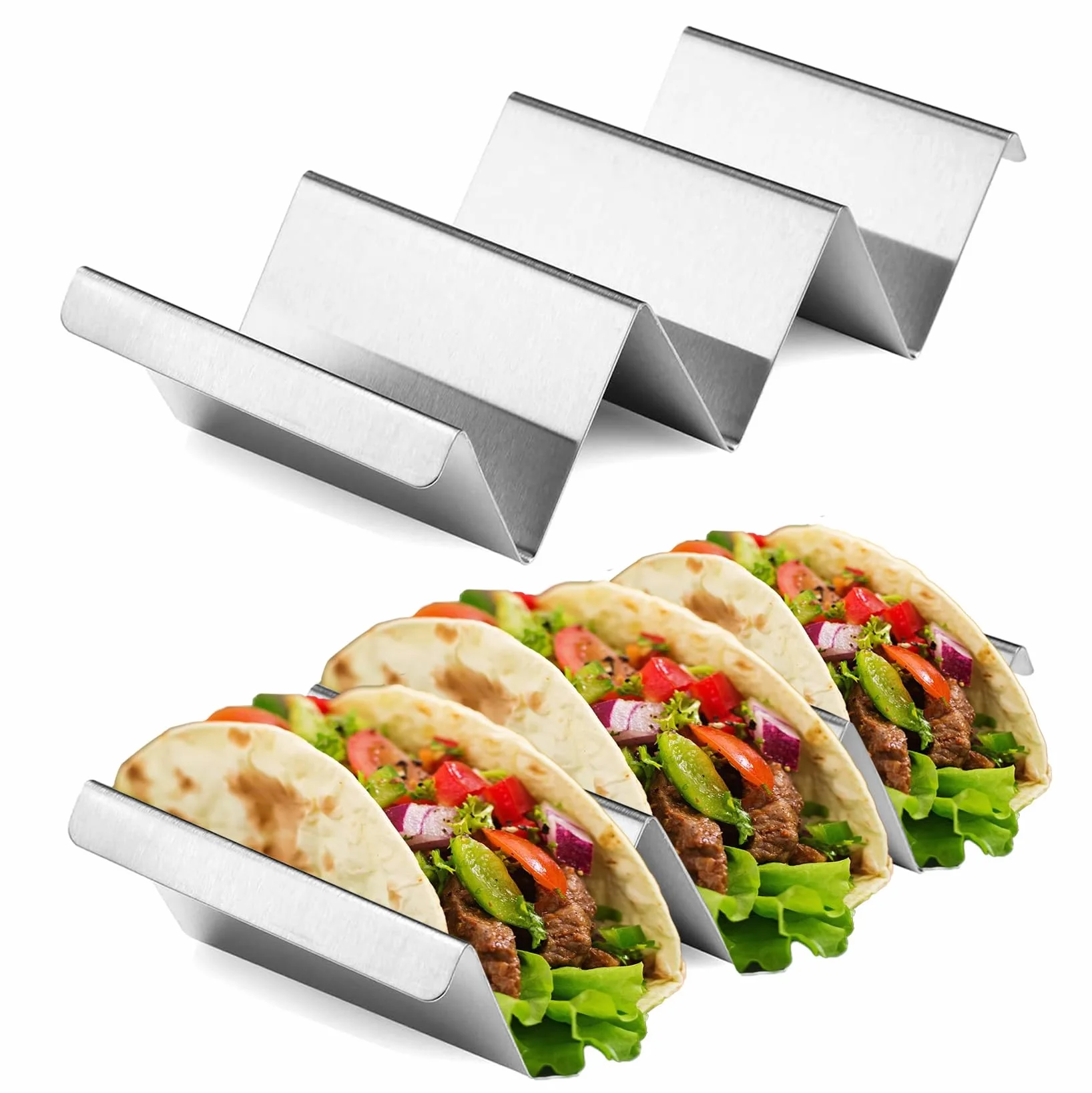 Stalowe Uchwyty do Taco w Kształcie Fali, Nadają się do Mycia w Zmywarce, do Przechowywania Tacos i Kanapek