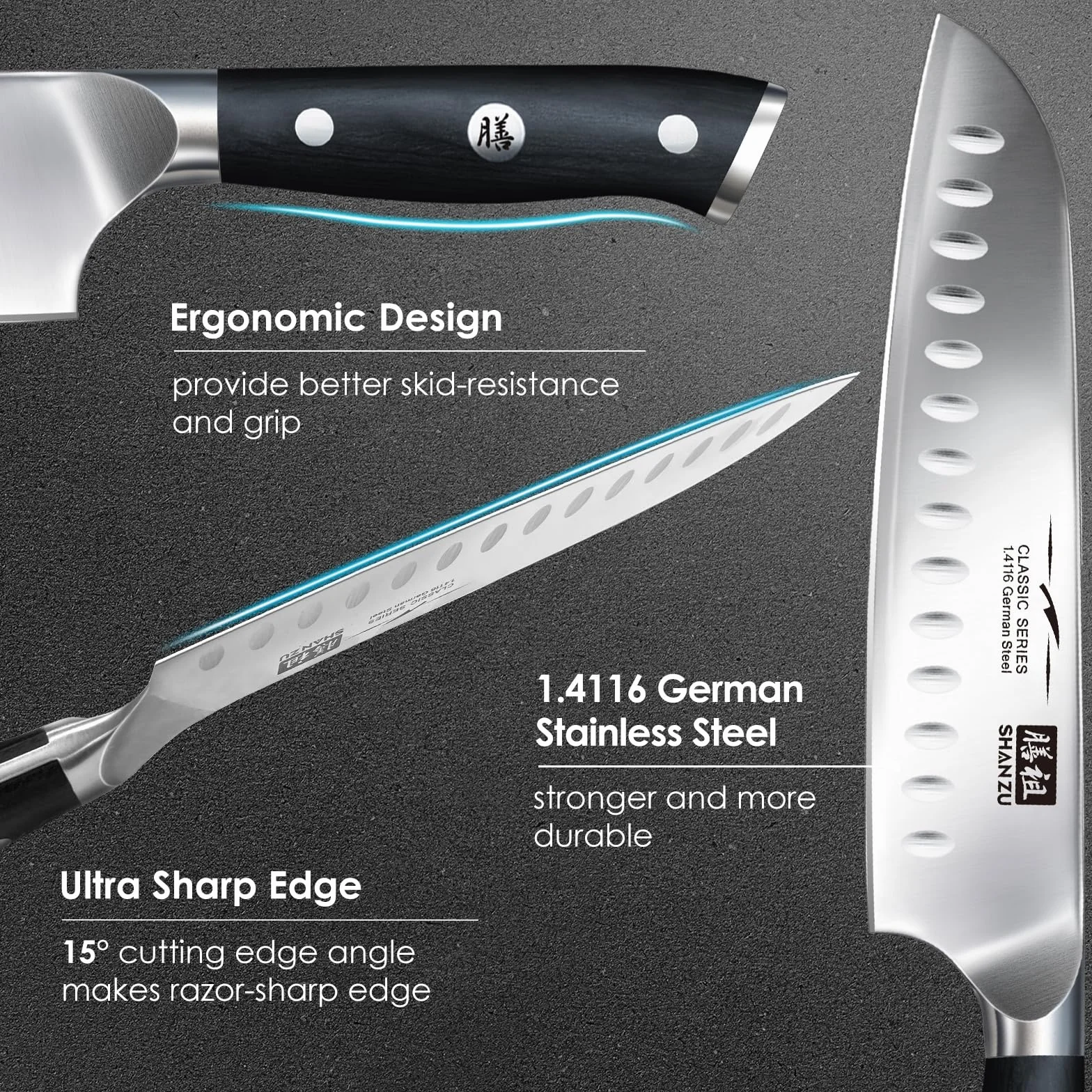 Nóż szefa kuchni Nóż kuchenny, Nóż szefa kuchni SHAN ZU Santoku Niemiecka stal nierdzewna Ostre ostrze noża 18cm Ergonomiczny uchwyt Pudełko na prezent