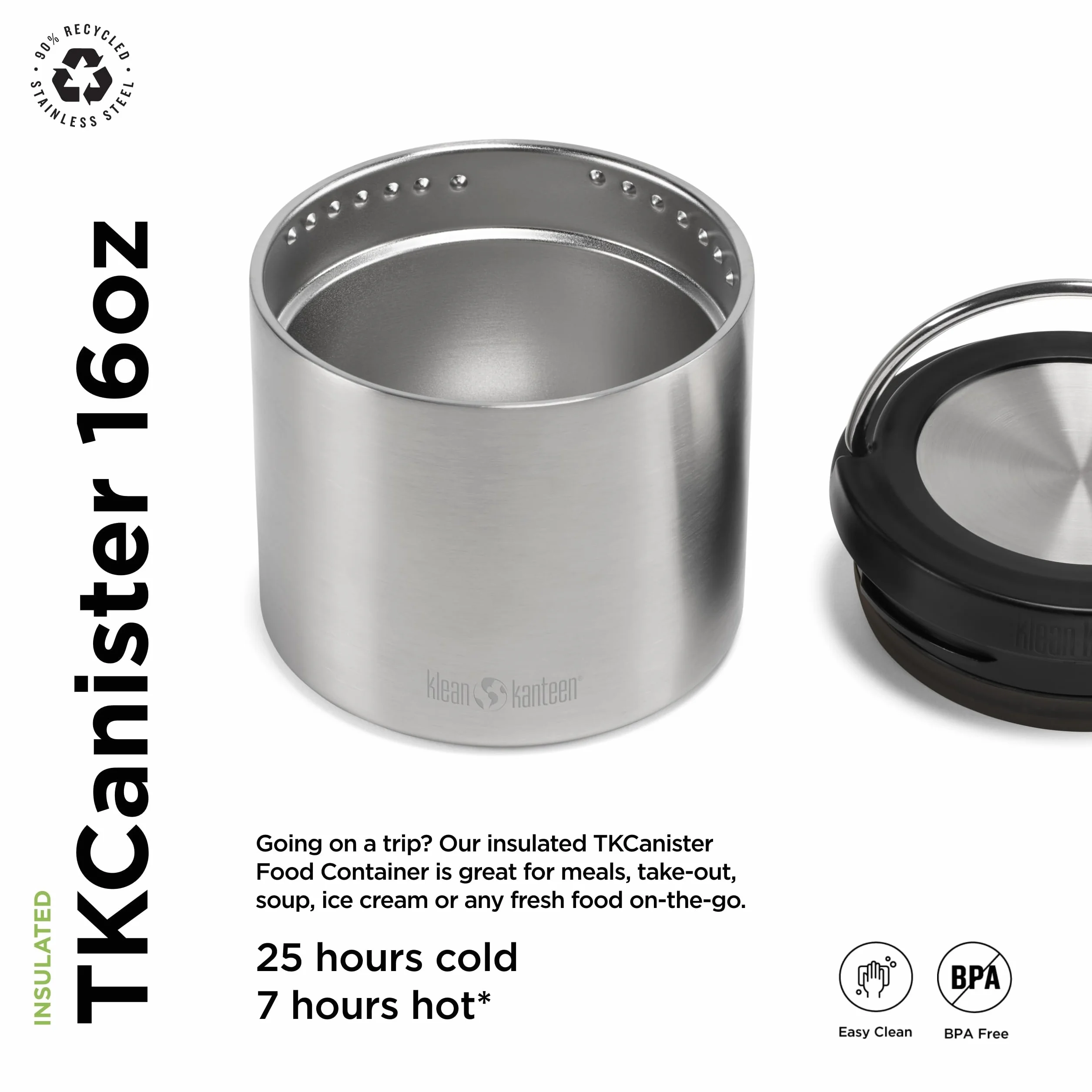 Klean Kanteen Insulated TKCanister Pudełko na lunch, Dorośli Unisex, Brushed Stainless, 473ml