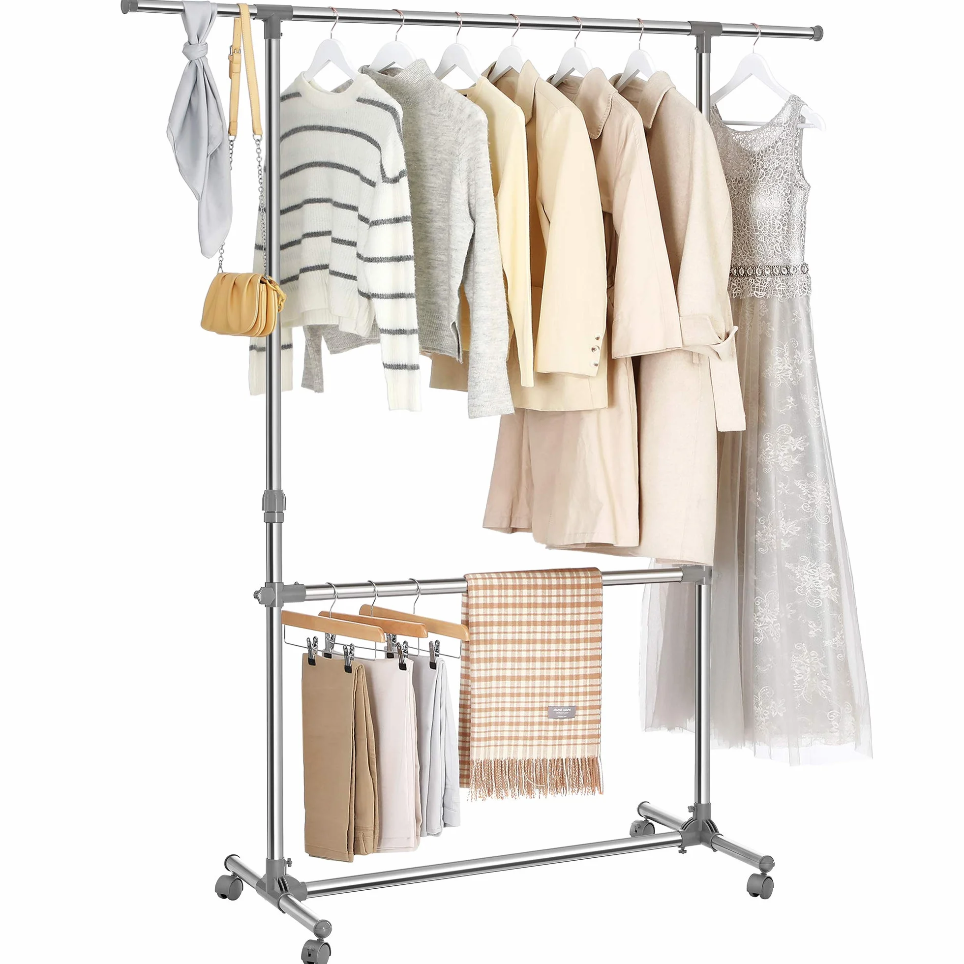 Songmics Wieszak na Ubrania Metalowy Szary 101-163 x 49 x 113-198 cm