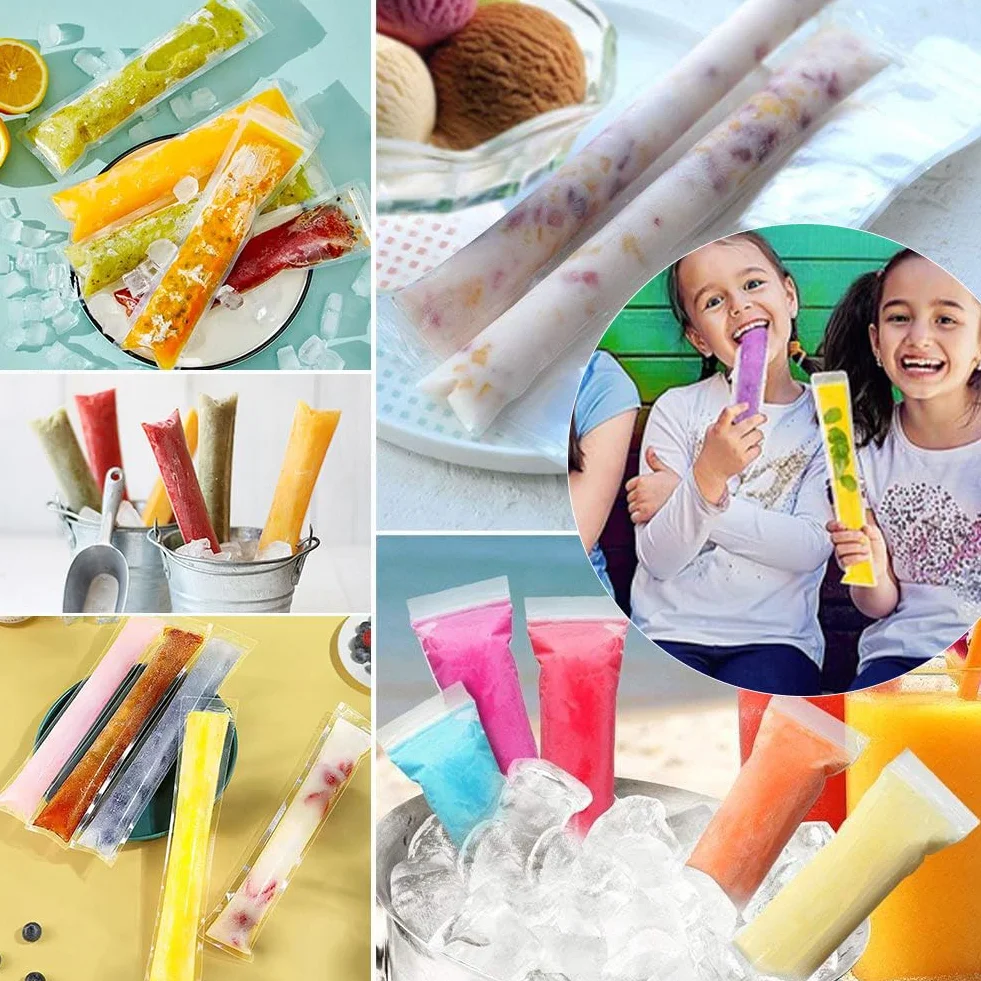 Foremki do lodów wodnych, 200 sztuk, torebki do lodów wodnych, nie zawierają BPA, foremki do lodów typu popsicle, foremki do lodów wodnych, bez BPA, z lejkiem, foremki do lodów DIY, do jogurtu