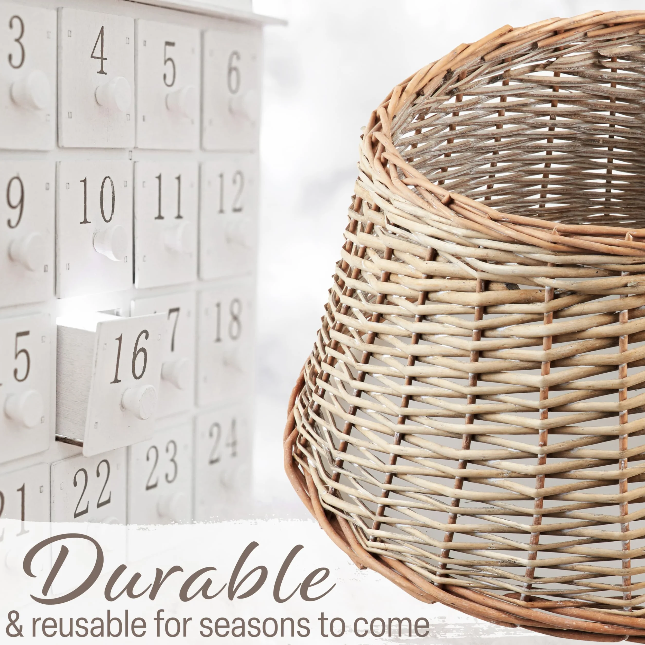 DECO EXPRESS Spódnica choinkowa tkana osłona podstawy 36 cm x 28 cm beżowa wierzba dekoracja bożonarodzeniowa