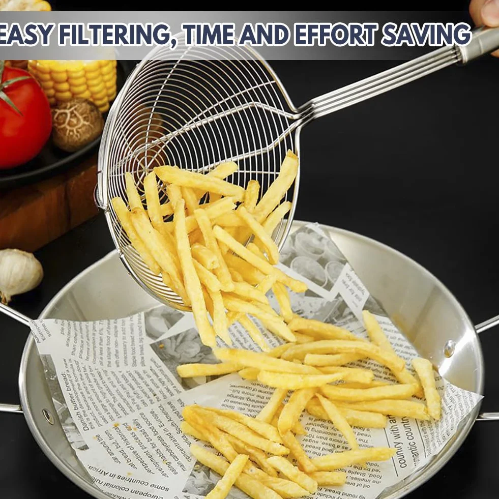 Durszlak ze Stali Nierdzewnej,Pajęczyna,Łyżka Cedzakowa,Durszlak Pajęczy,Nadaje Się do Gotowania,Grillowania,Gotowania Na Parze i Zbierania Jedzenia w Kuchni(14 cm)