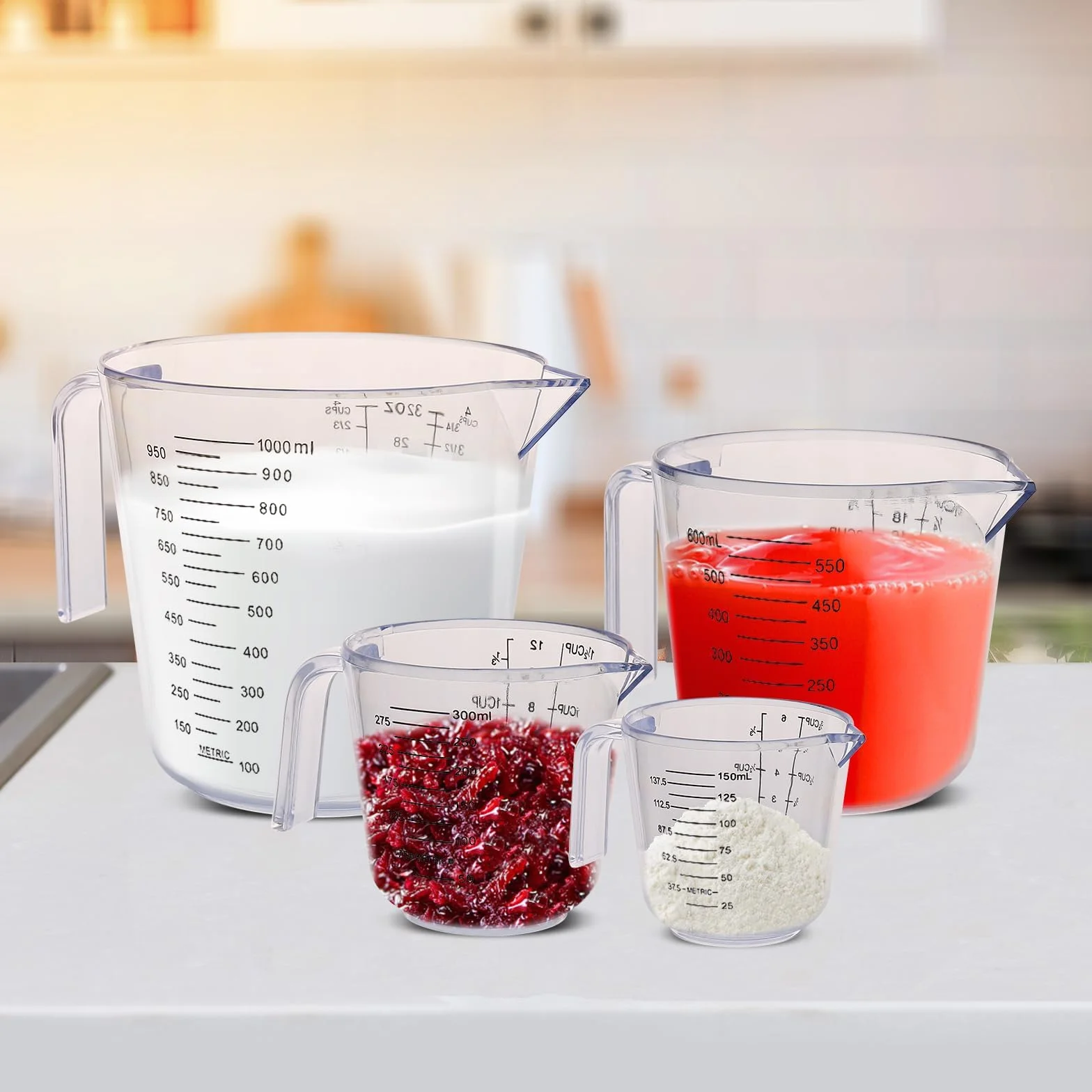 Gucass zestaw 4 kubków z miarką 150/300/600/1000 ml przezroczyste bez BPA