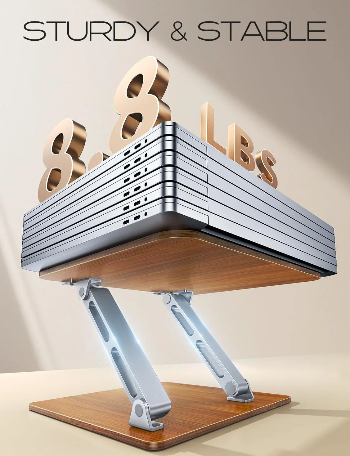 CIRYCASE Laptop Stand dla biurka, aluminium i drewno Ergonomiczny laptop Riser z regulowanym kątem, składany podwójny stojak dla komputera, kompatybilny wszystkie laptopy 10-16"
