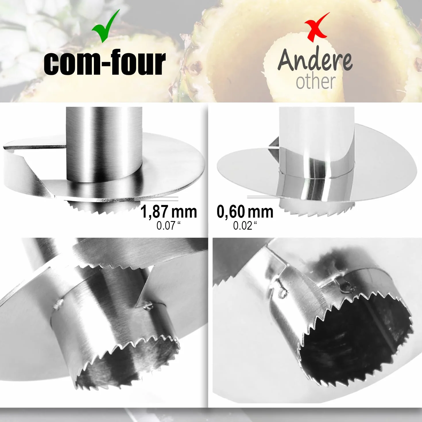COM-FOUR® Nóz do ananasa 3 w 1 - Obieraczka do ananasów wykonana ze stali nierdzewnej, mozna myc w zmywarce - Noz do ananasów z ostrym ostrzem (01 kawalek - nóz do ananasa)