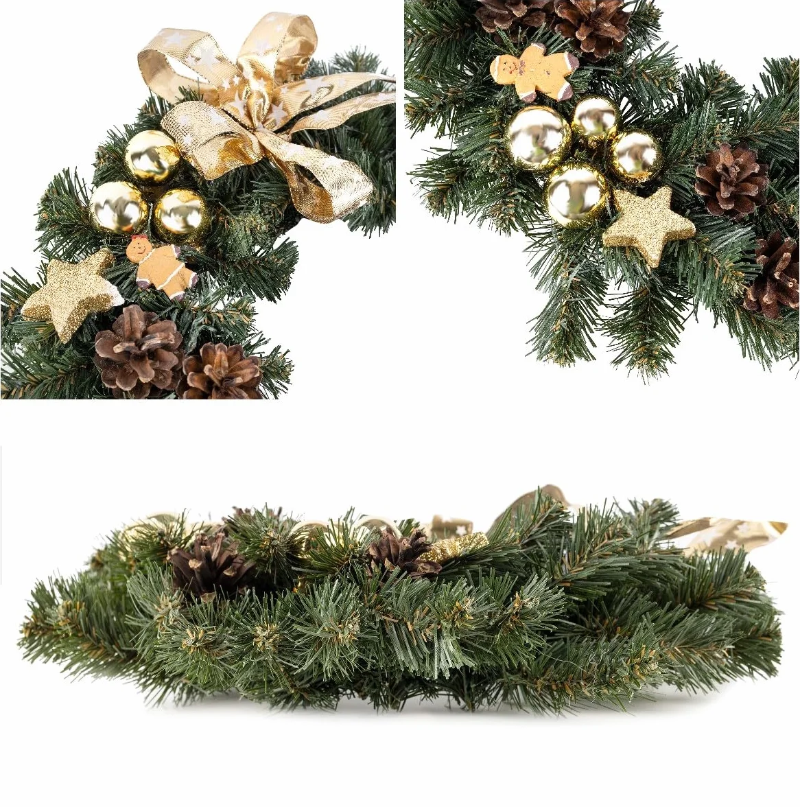 Creative Home Sztuczny Świąteczny Wieniec Bożonarodzeniowy Złoty 35 cm Dekoracja na Drzwi