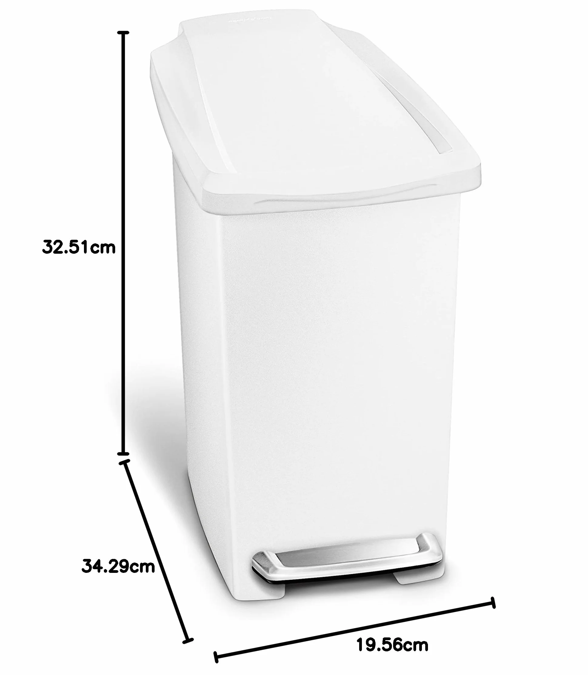 simplehuman CW1332 kosz na śmieci z wąskim pedałem, biały plastik, 10 litrów