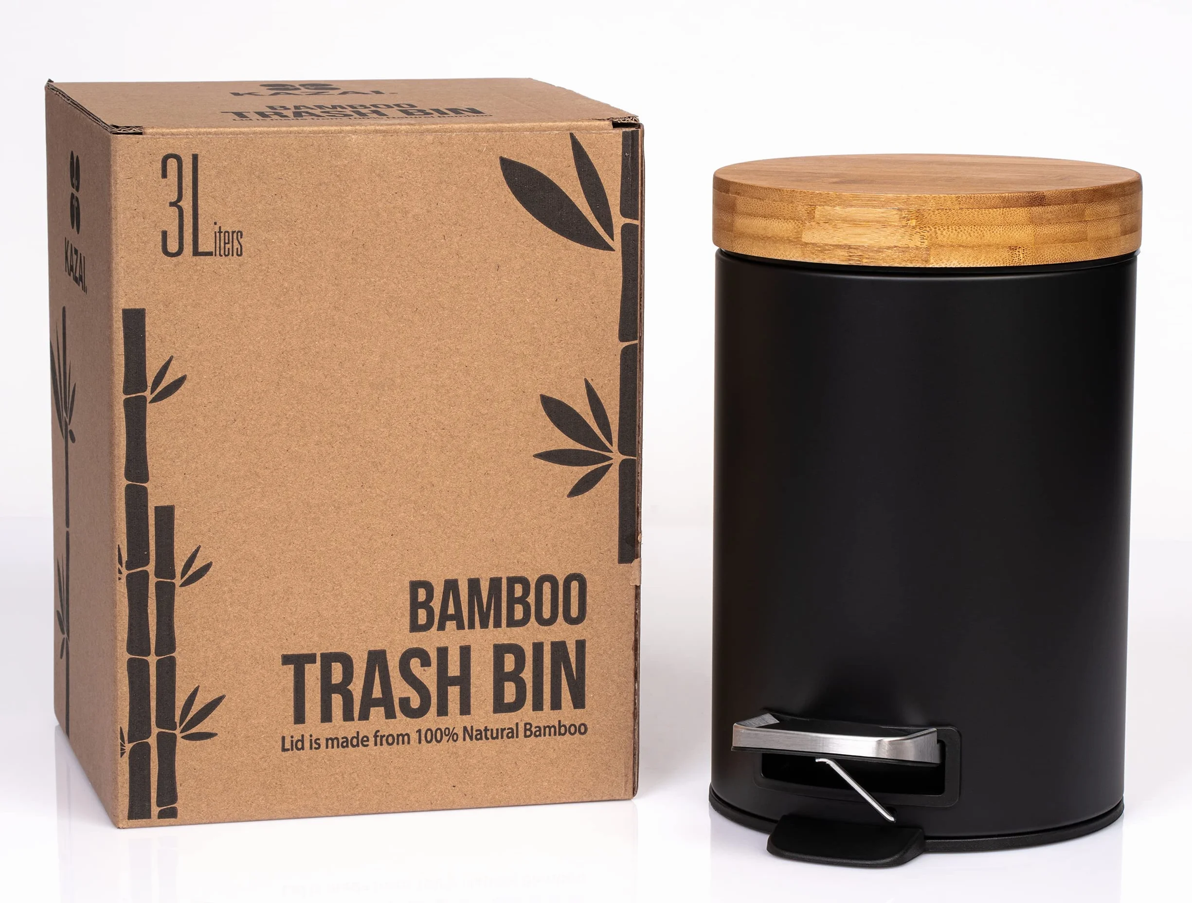 KAZAI 3 Litry Designerski kosz Łazienkowy Superior Bamboo Miękkie Zamknięcie Czarny