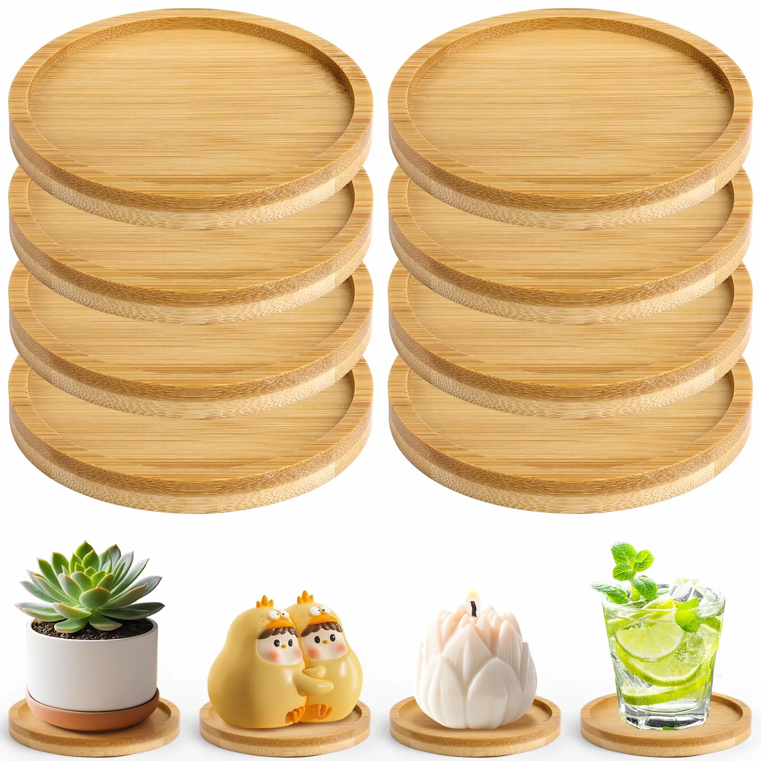 8 Sztuk Drewnianych Podstawek Pod Świece, Okrągłe Drewniane Podstawki O Średnicy 9,5 Cm, Naturalne Drewniane Podstawki Pod Świece, Drewniane Podstawki Pod Kubki Do Napojów, Filiżanek, Szklanek I Świec