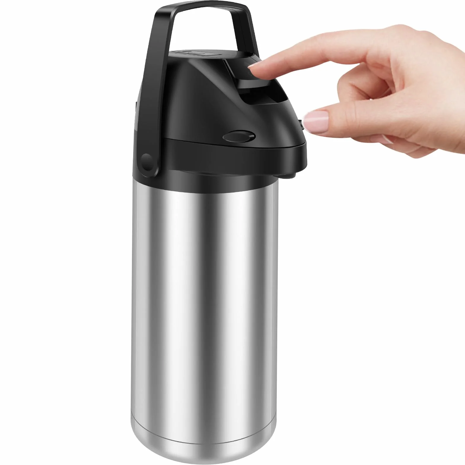 Dzbanek z pompką Airpot, 1,9 l, termos, ze stali nierdzewnej, wodoszczelny, z zamkiem zabezpieczającym, do kawy, wody, herbaty, gorącej czekolady, kakao