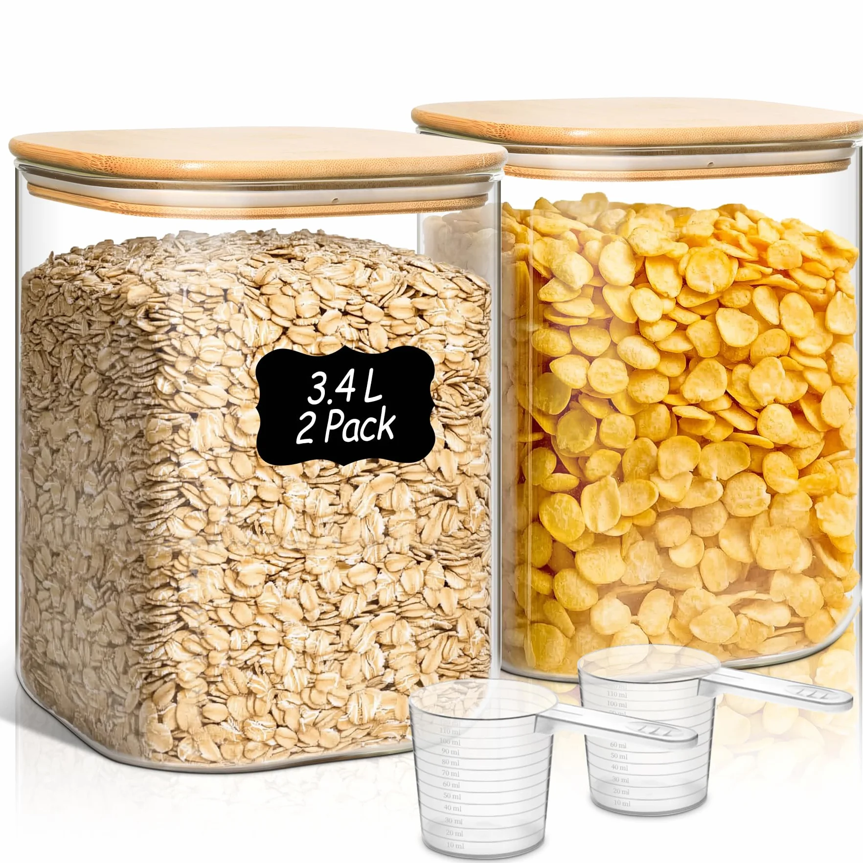 Comsaf Szklane Słoiki do Przechowywania 3400 ml Zestaw 2 Sztuki z Bambusowymi Pokrywkami