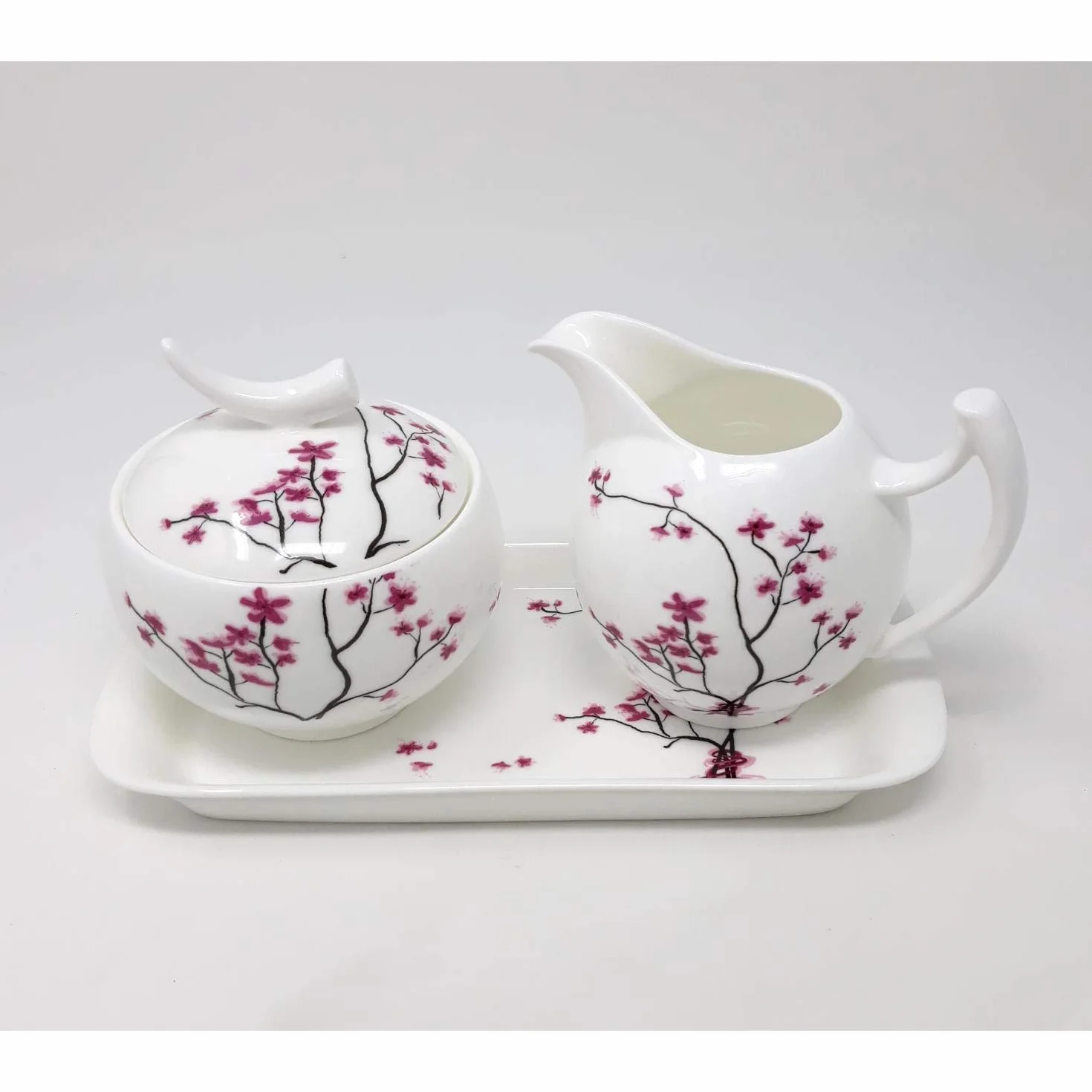 TeaLogic dzbanek na mleko i garnek cukrowy z tacą Cherry Blossom