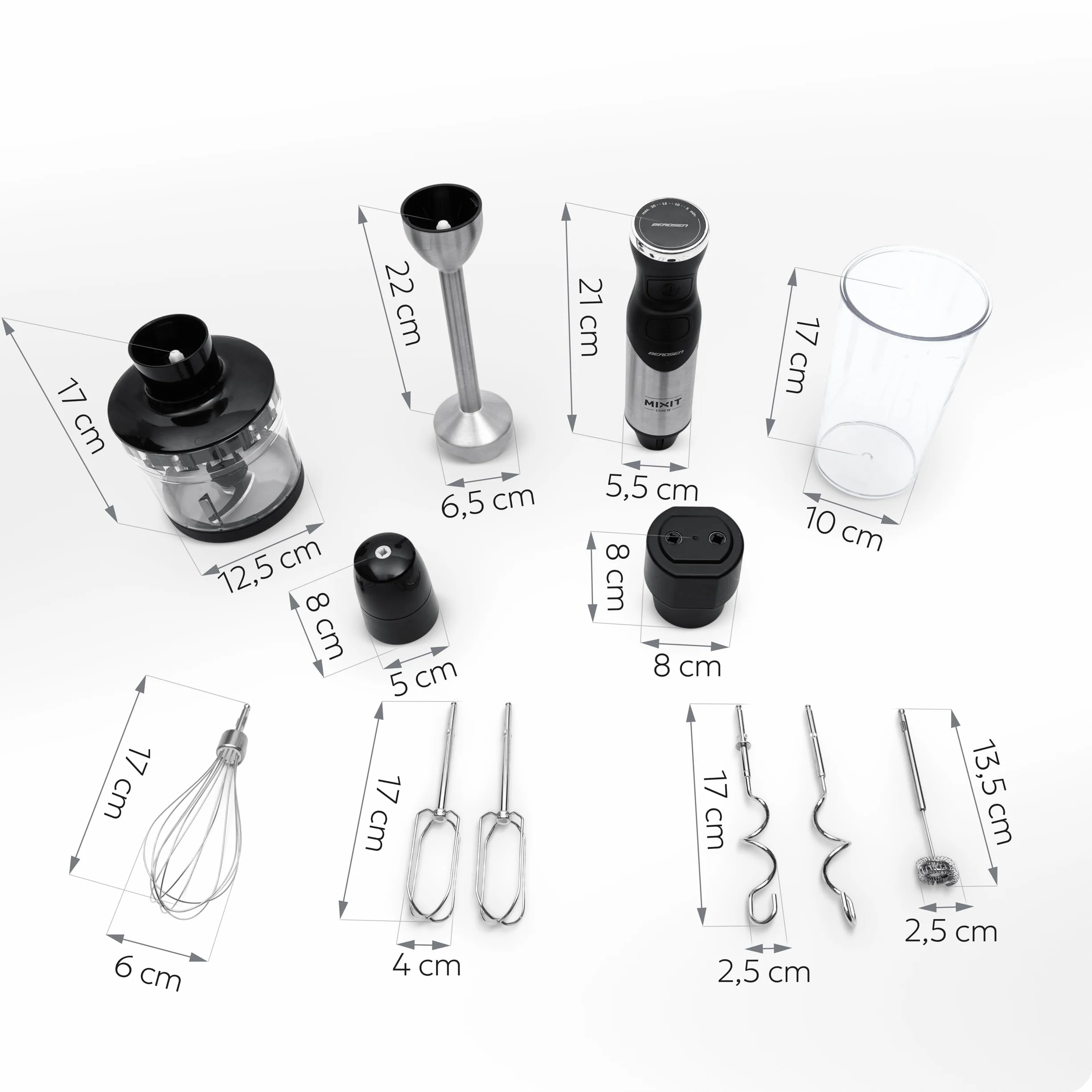 Berdsen Blender reczny 375300 1500 W wielofunkcyjny zestaw 6 w 1 tytanowe ostrze kruszy lod turbo 20 predkosci BPA free stal inox
