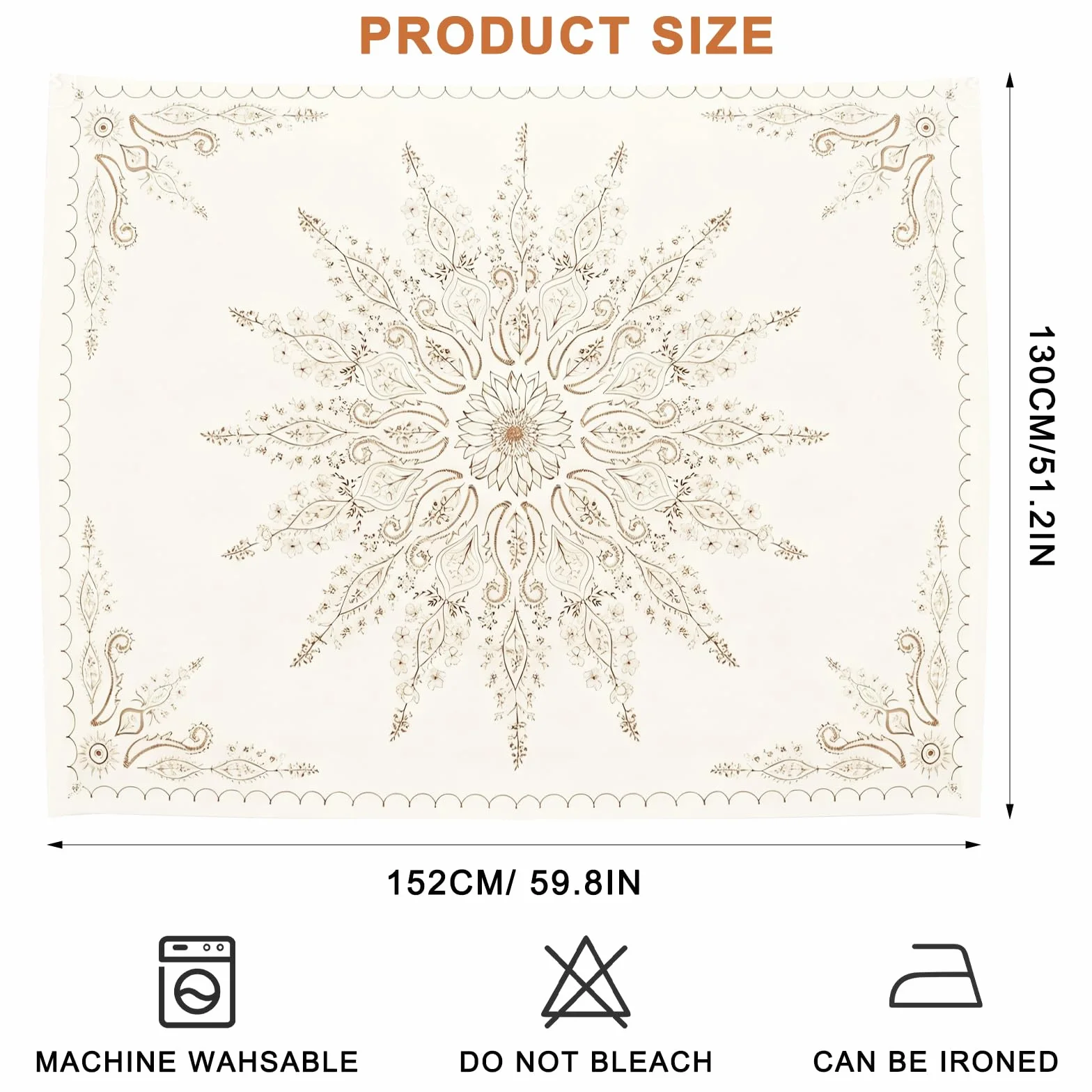 KQDRAVINE Mandala dywan ścienny, 152 x 130 cm, styl boho, chusta ścienna do salonu, sypialni, na kemping, do dekoracji ścian, chusta w stylu boho
