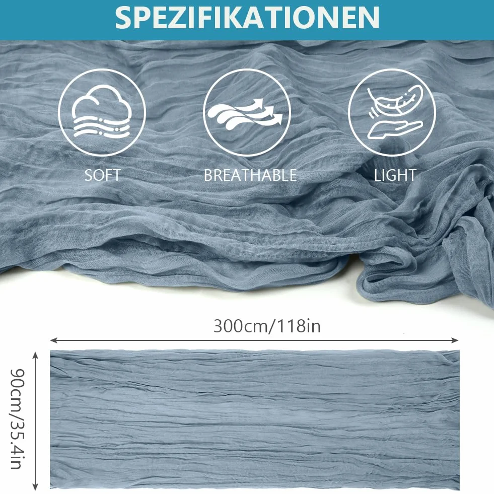 AUAUY Bali bieżnik na stół z krepy europejski obrus skręcany - szary niebieski nr 36 - 90 * 300 cm, 2 szt, Boho Gaza Bieżnik Stołowy, 90x300 cm Serweta Bieżnik -Szary Niebieski
