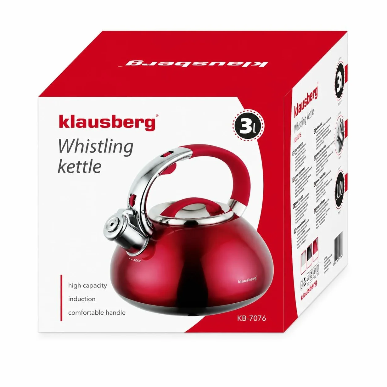 Klausberg Indukcyjny czajnik ze stali nierdzewnej 3,0 l KB-7076 czerwony