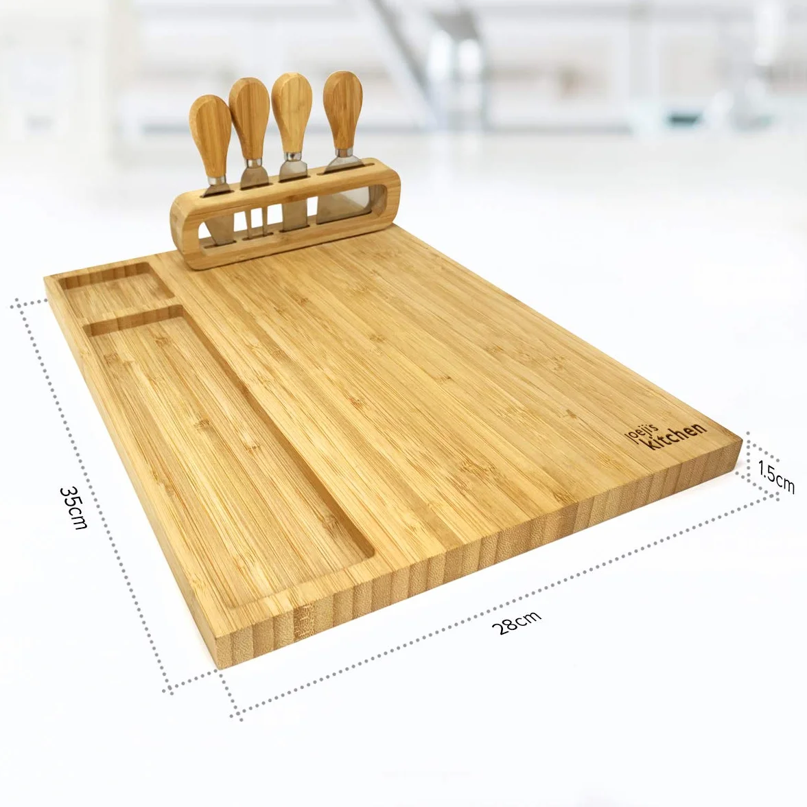 Joeji's Kitchen deska do sera - eleganckie drewno bambusowe - zestaw noży i widelców, taca do wędlin, prezent na Boże Narodzenie, prezenty urodzinowe