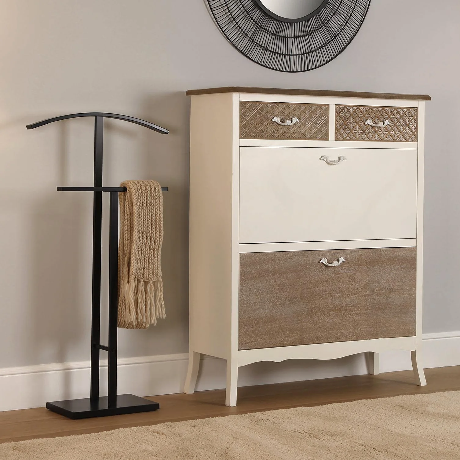 Versa Lund Nowoczesna wielofunkcyjna szafka nocna z 2 wieszakami na ubrania męskie lub damskie, Wymiary (wys. x szer. x gł.) 100 x 20 x 20 x 40 cm, Stal, Kolor czarny