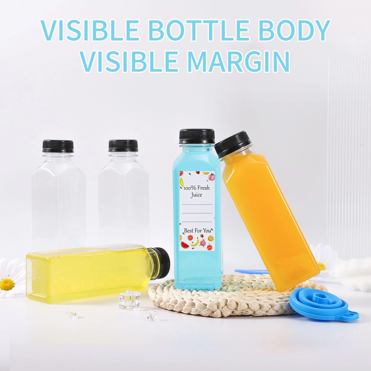 8 szt. 400 ml butelki do napełniania, puste plastikowe butelki do napełniania, wielokrotnego użytku, z tworzywa sztucznego, do smoothie, do napełniania, przezroczyste, do lodówki, sokowirówki, wody,