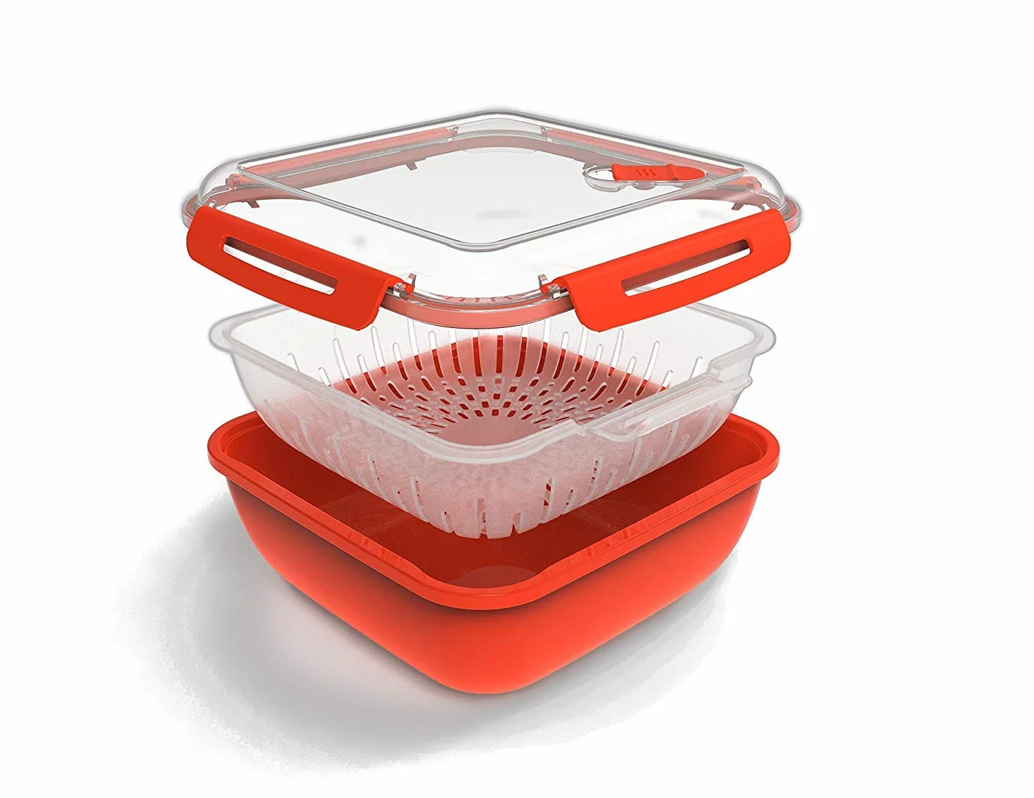 Rotho Memory Microwave szybkowar parowy 1,7 l, z sitkiem, do kuchenki mikrofalowej, tworzywo sztuczne (PP), nie zawiera BPA, czerwony/przezroczysty, 1,7 l (19,5 x 19,5 x 9,1 cm)