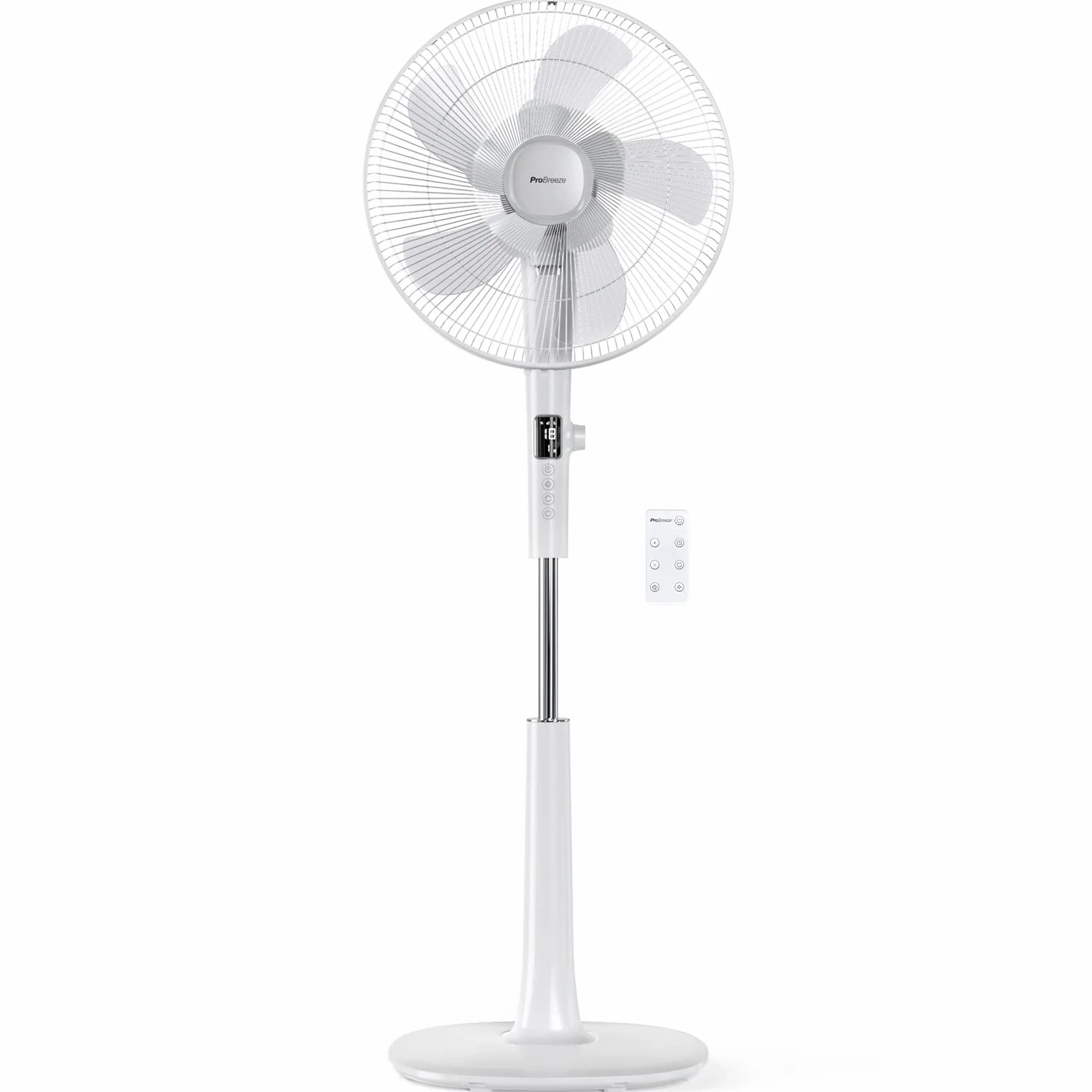 Pro Breeze Wiatrak Stojący Oscylujący 28W, Duży Pionowy Cichy Wentylator Podłogowy z Silnikiem DC, 40cm, 26 Prędkości, Biały