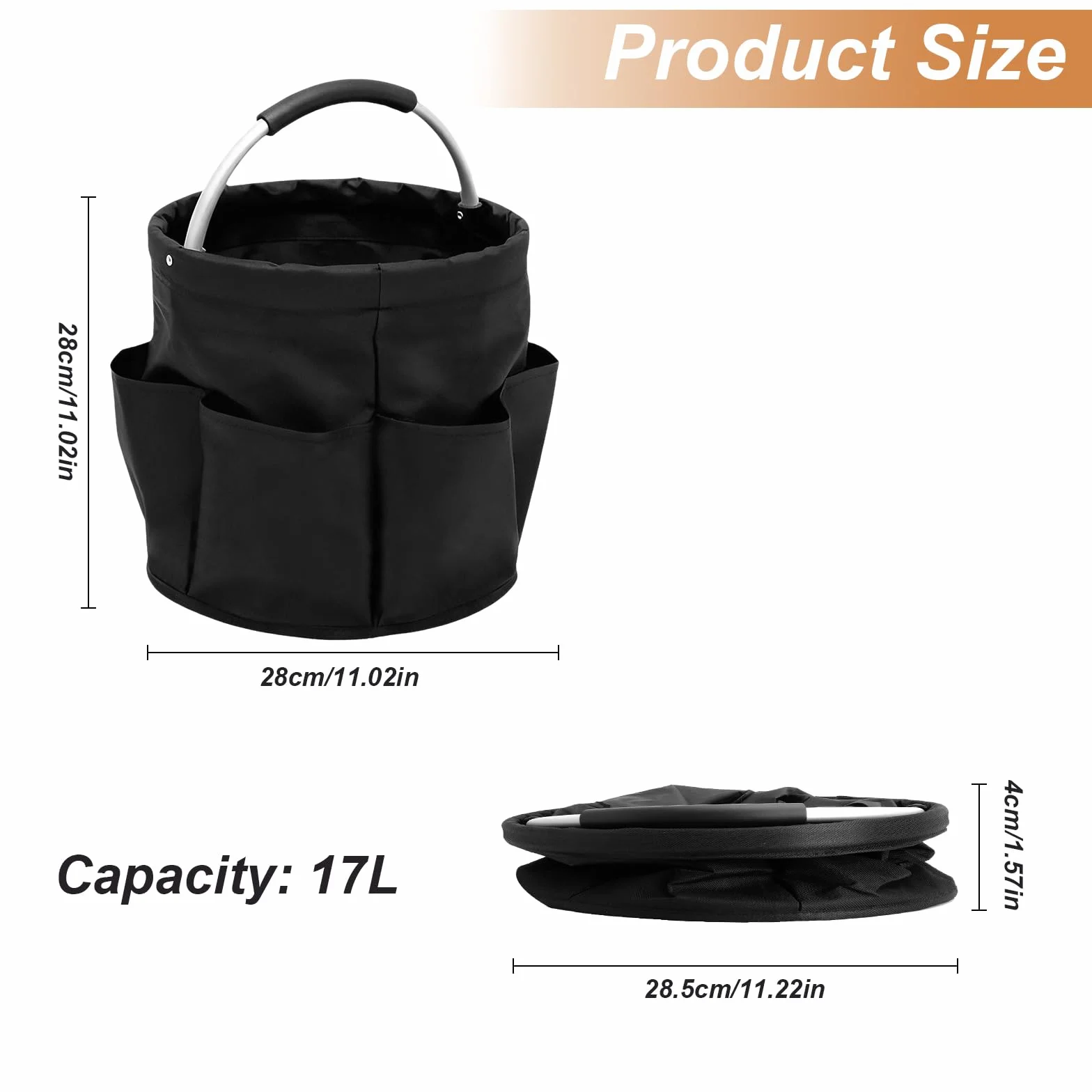 Organizer na środki czyszczące, 17 l, kosz do czyszczenia z uchwytem i 6 przegródkami, 28 x 28 cm, składana torba do czyszczenia, przenośna torba do czyszczenia, do łazienki, salonu, ogrodu