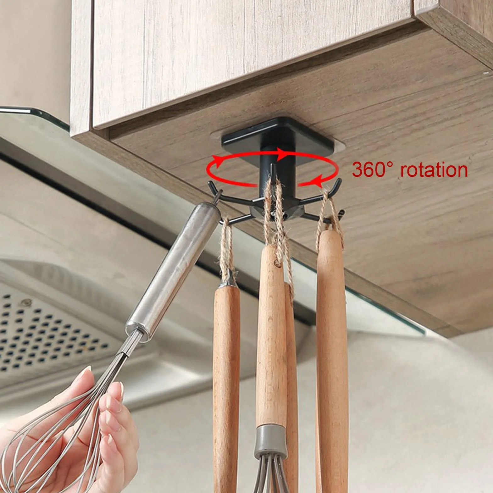 Houdao 2 sztuki, obracany o 360°, uchwyt na przybory kuchenne, samoprzylepny, listwa z haczykami, do kuchni, bez wiercenia, listwa wisząca, do kuchni, akcesoria kuchenne, akcesoria kuchenne (czarna)