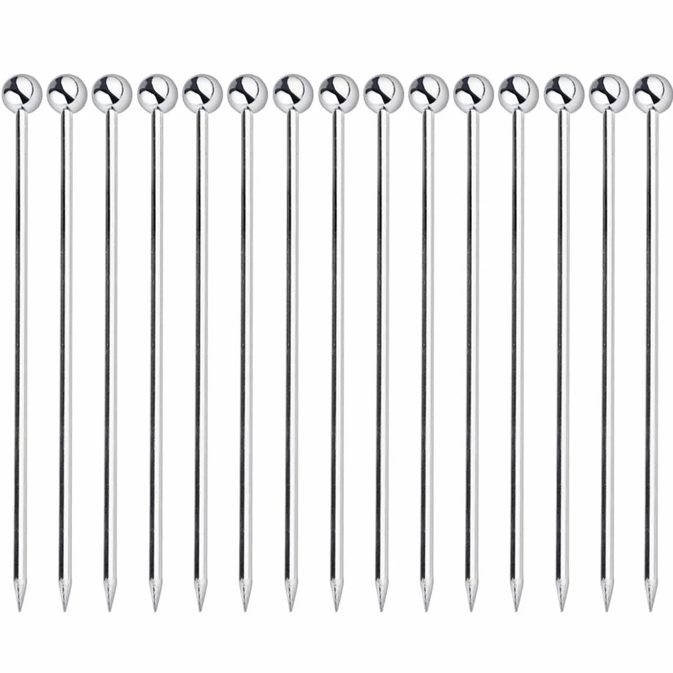 Dylan-EU 15 Stück Edelstahl-Cocktailspieße Cocktail-Sticks Wiederverwendbare Obst-Sticks Obst Dessert Gabel für Fingerfood, Antipasti, Cocktails, Kleine Snacks - Silber Cocktailzubehör