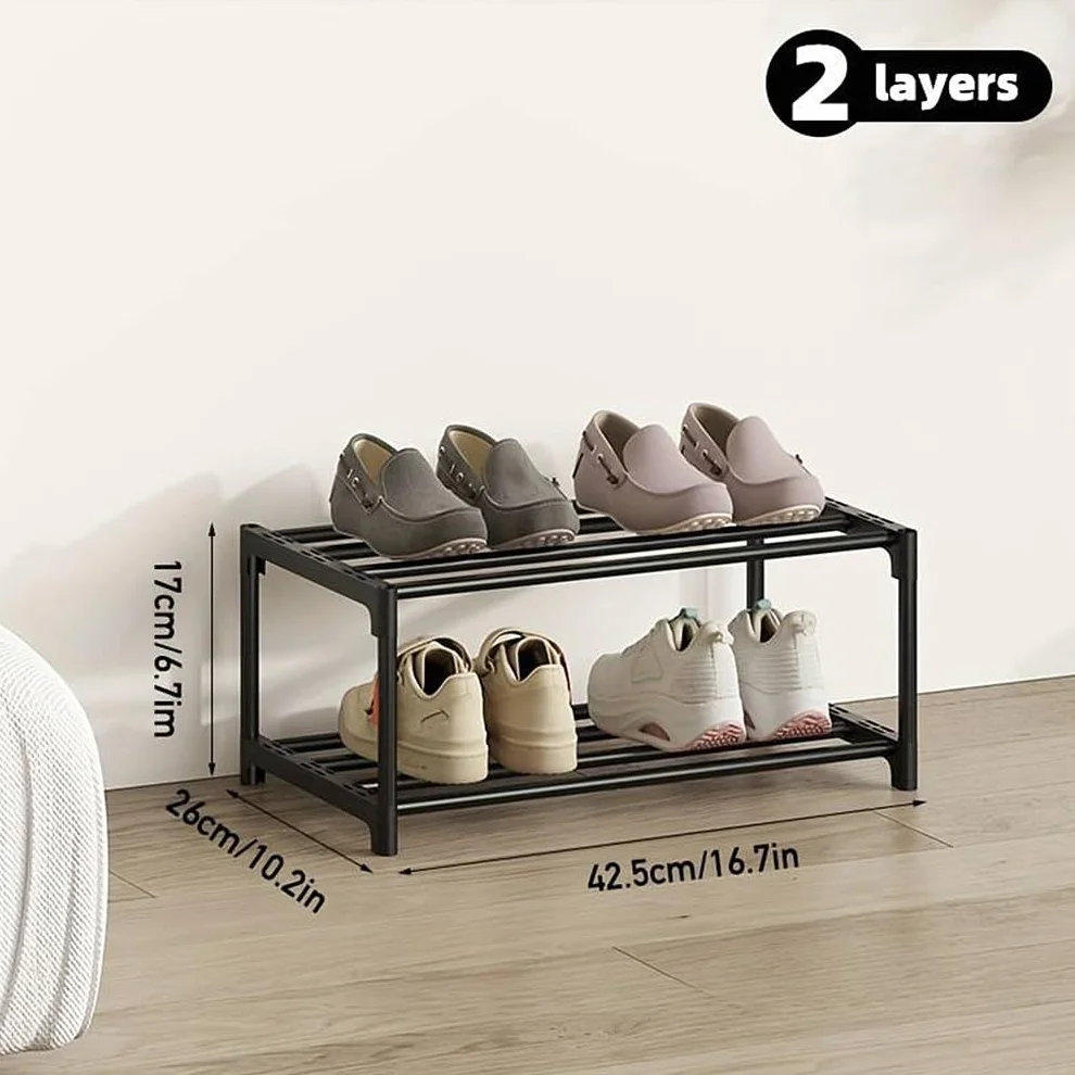 Stojak na buty, 2-poziomowy stojak na buty, mały organizer do przechowywania stojaków na buty, powłoka antykorozyjna, odpowiedni do akademika, wynajmu domu, na balkon, korytarz, szybki montaż