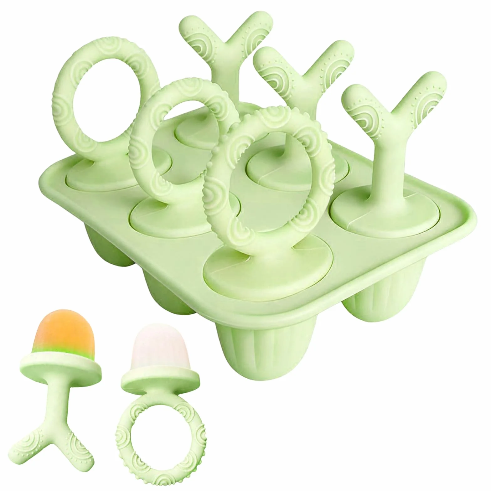 Silikonowe foremki do lodów, 17 ml mini formy do lodów bez BPA, 6 zielonych wnęk, forma do lodów dla niemowląt, wielokrotnego użytku taca do lodów i sorbetów