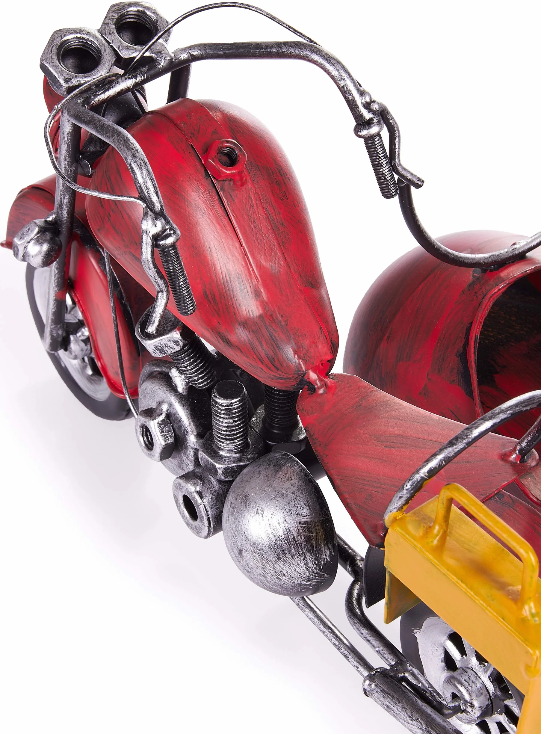 BRUBAKER Stojak na Butelkę Wina Motocykl z Bocznym Wózkiem Czerwony - Vintage Metalowy Chopper Stojak na Butelkę Wina - Ręcznie Malowane Rzeźby z Kartą Podarunkową
