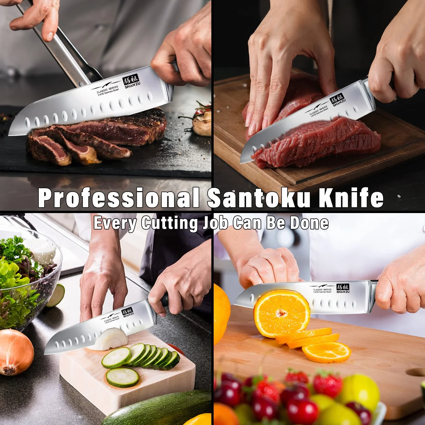 SHAN ZU nóż Santoku 18 cm niemieckie noże ze stali nierdzewnej o wysokiej zawartości węgla - seria klasyczna…