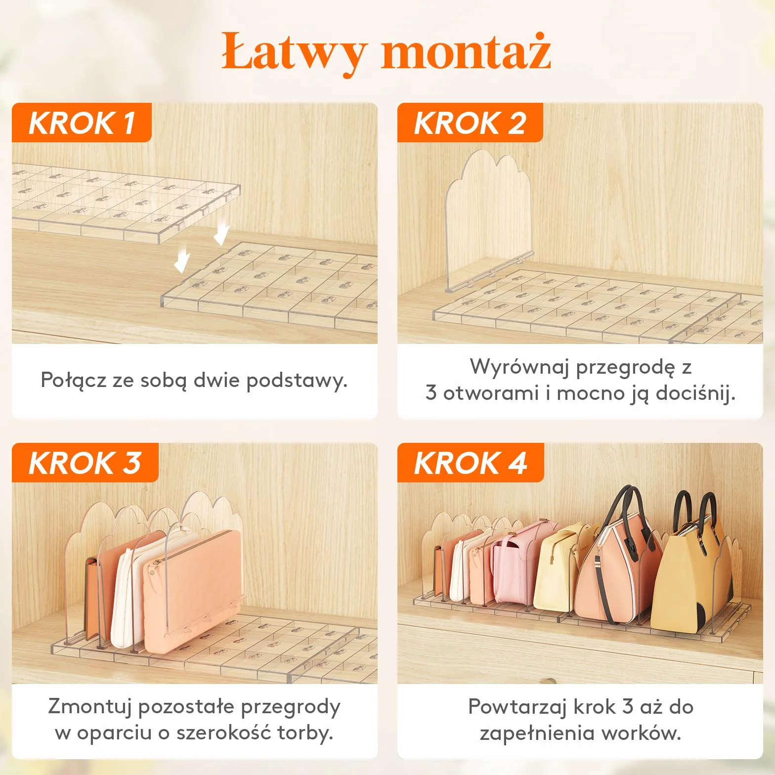 Lifewit 3 sztuki przezroczystych przegródek do torebki, stojaka, szafy, kopertówki, toreb do przenoszenia, książek w sypialni