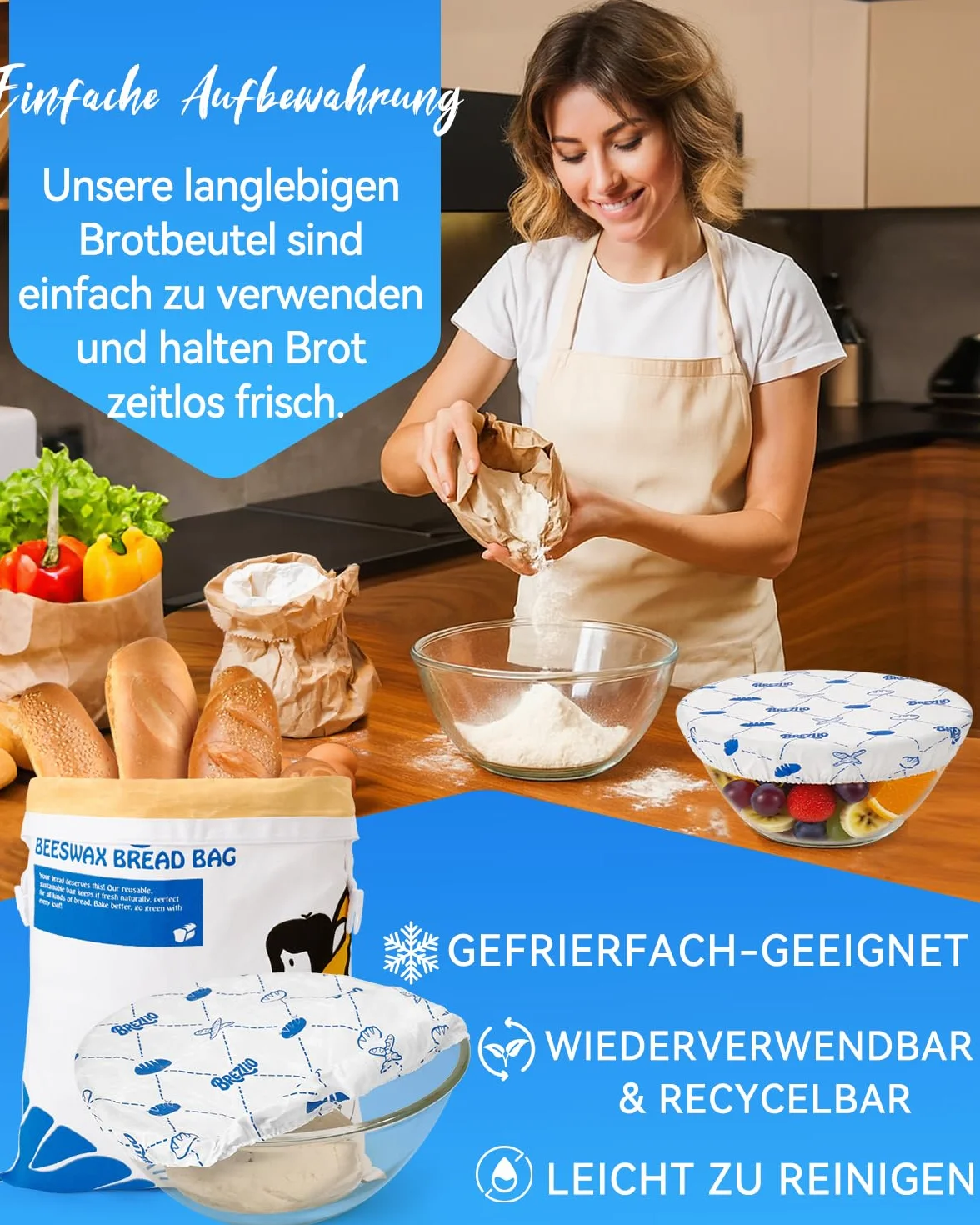 Naturalny worek na chleb z woskiem pszczelim wielokrotnego użytku biały